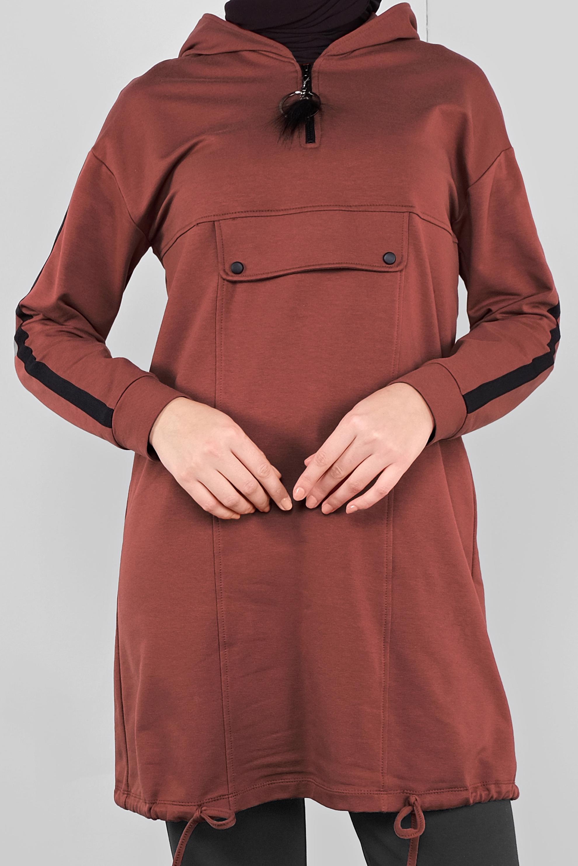 Tesettür giyim TURUNCU CEPLİ KOLLARI ŞERİTLİ  EŞOFMAN TUNİK  41105 