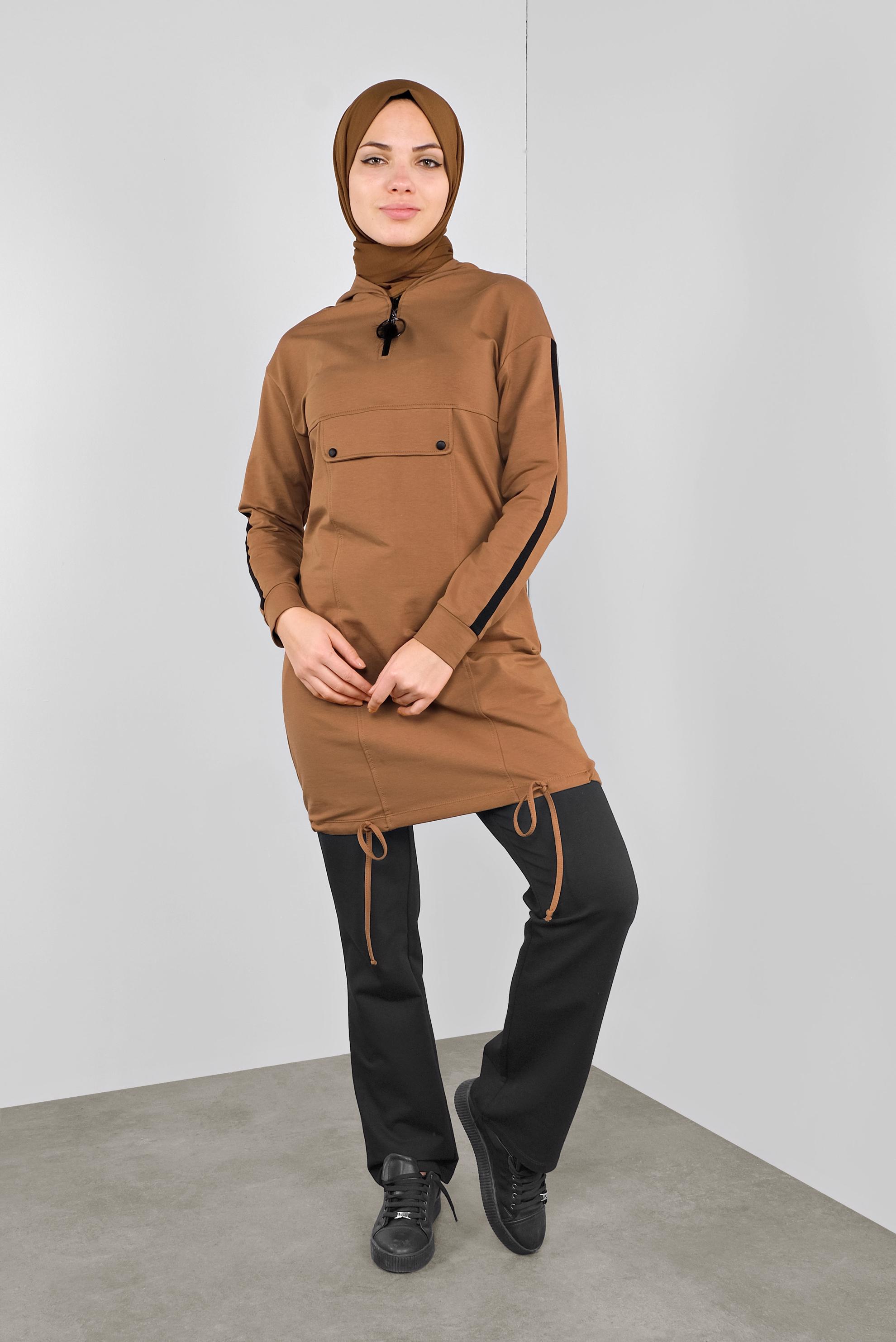 Tesettür giyim SARI CEPLİ KOLLARI ŞERİTLİ  EŞOFMAN TUNİK  41105 