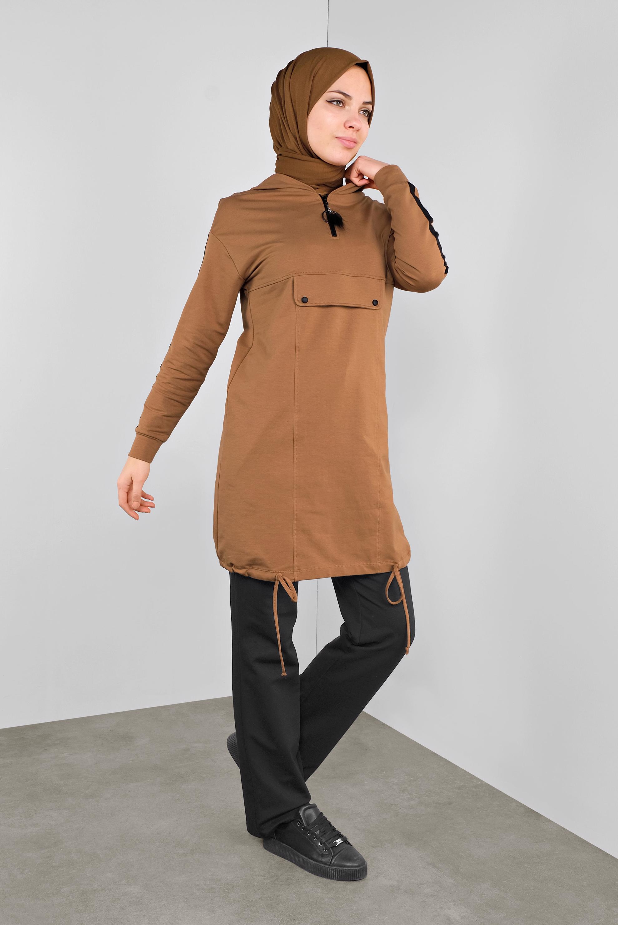 Tesettür giyim SARI CEPLİ KOLLARI ŞERİTLİ  EŞOFMAN TUNİK  41105 