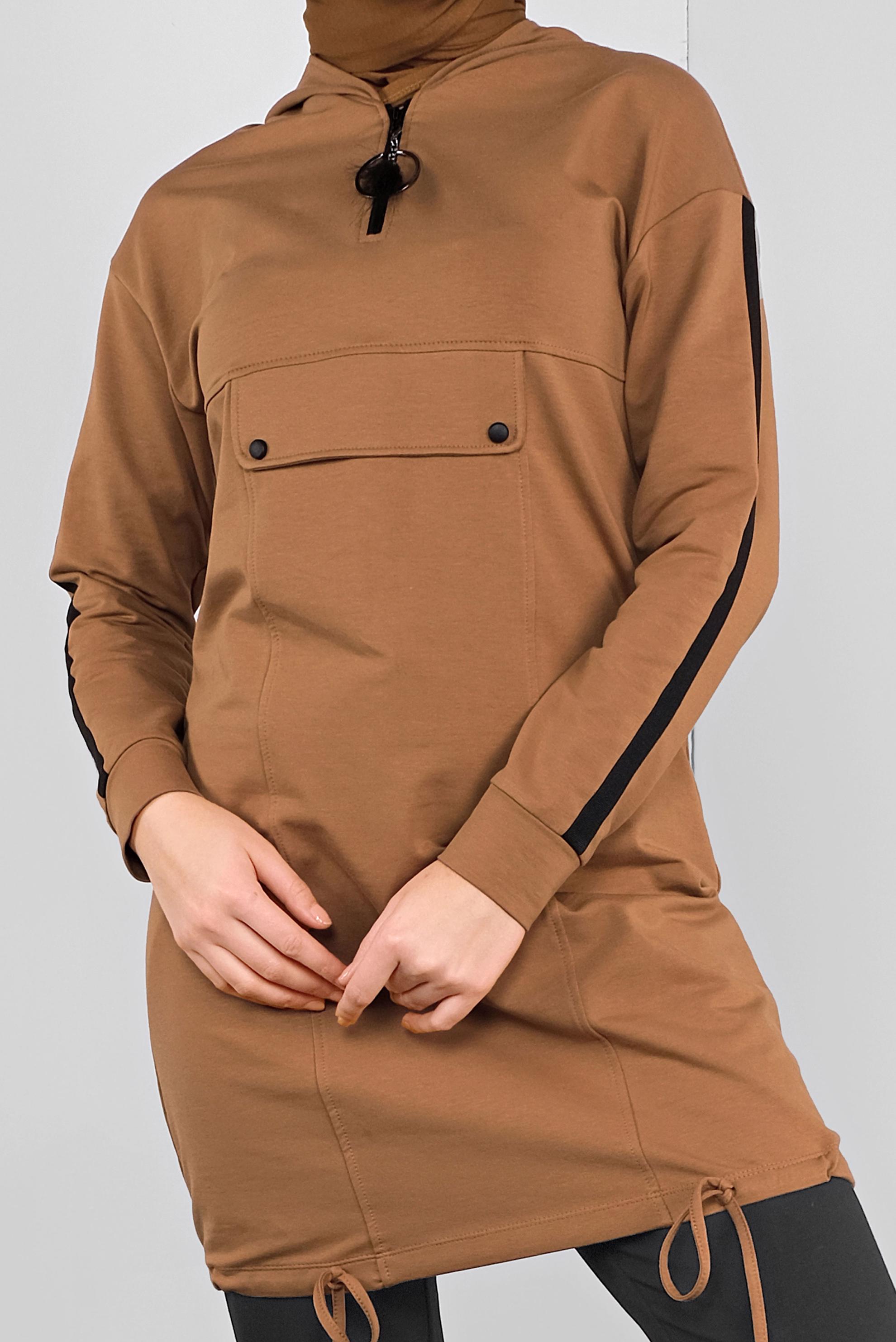 Tesettür giyim SARI CEPLİ KOLLARI ŞERİTLİ  EŞOFMAN TUNİK  41105 