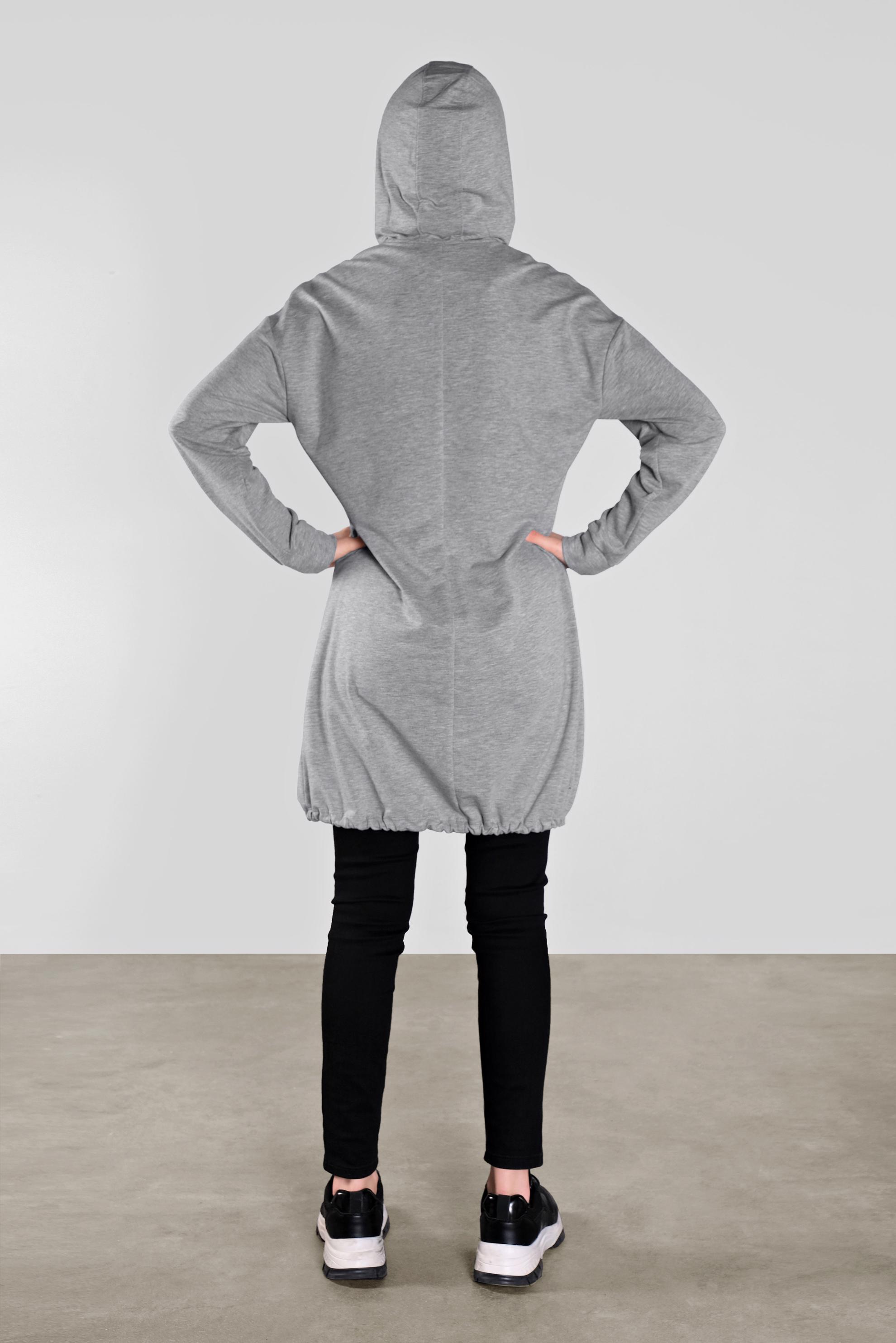 Tesettür giyim GRİ CEPLİ KOLLARI ŞERİTLİ  EŞOFMAN TUNİK  41105 