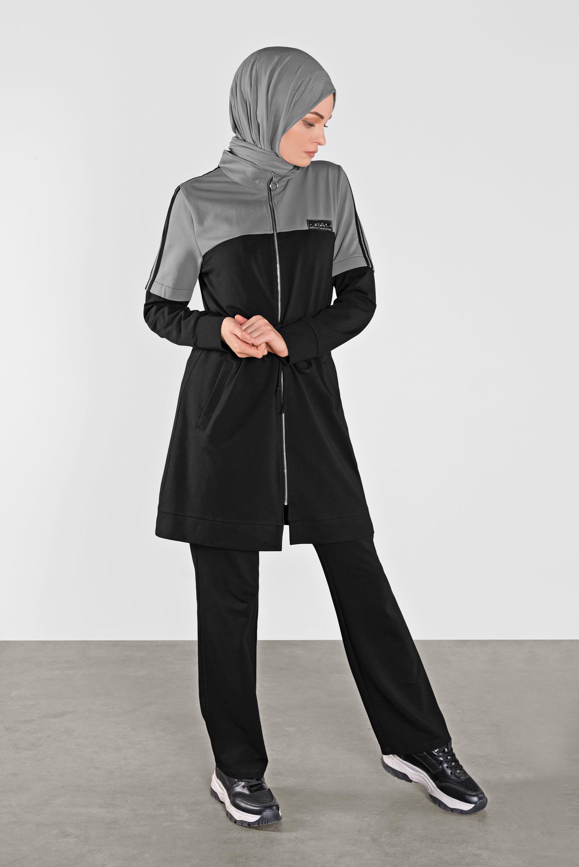 Tesettür giyim GRİ FERMUARLI EŞOFMAN TAKIMI 41106