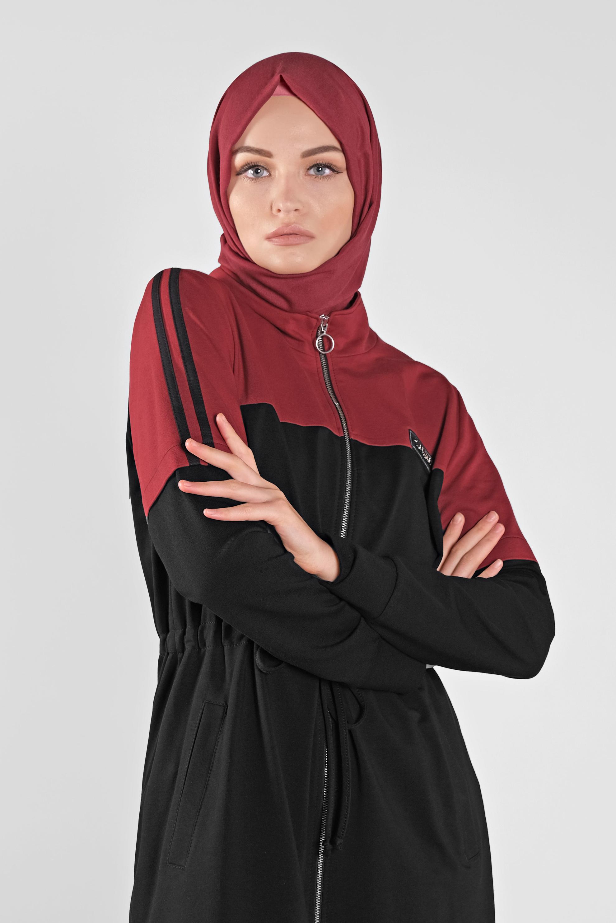 Tesettür giyim BORDO FERMUARLI EŞOFMAN TAKIMI 41106