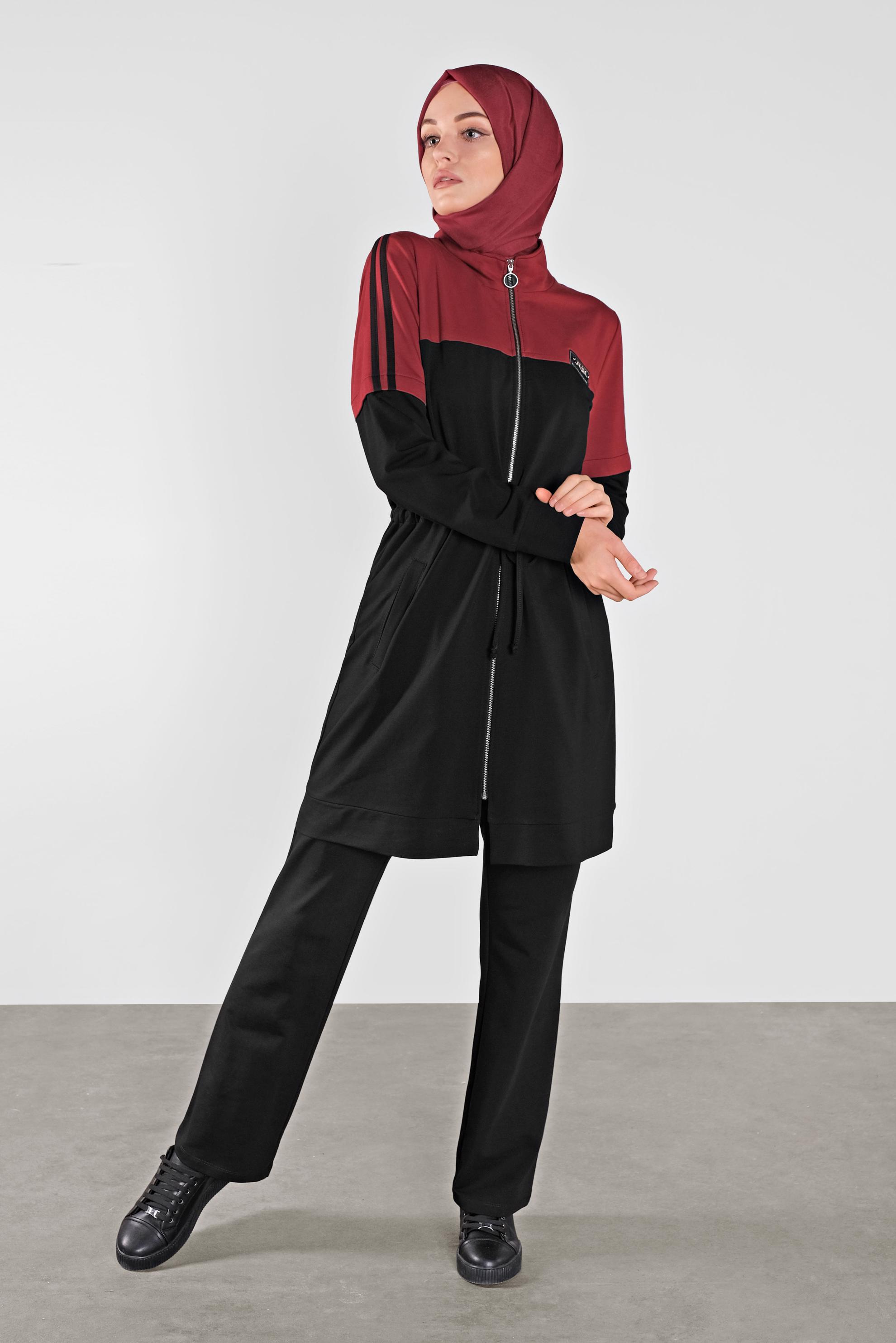 Tesettür giyim BORDO FERMUARLI EŞOFMAN TAKIMI 41106