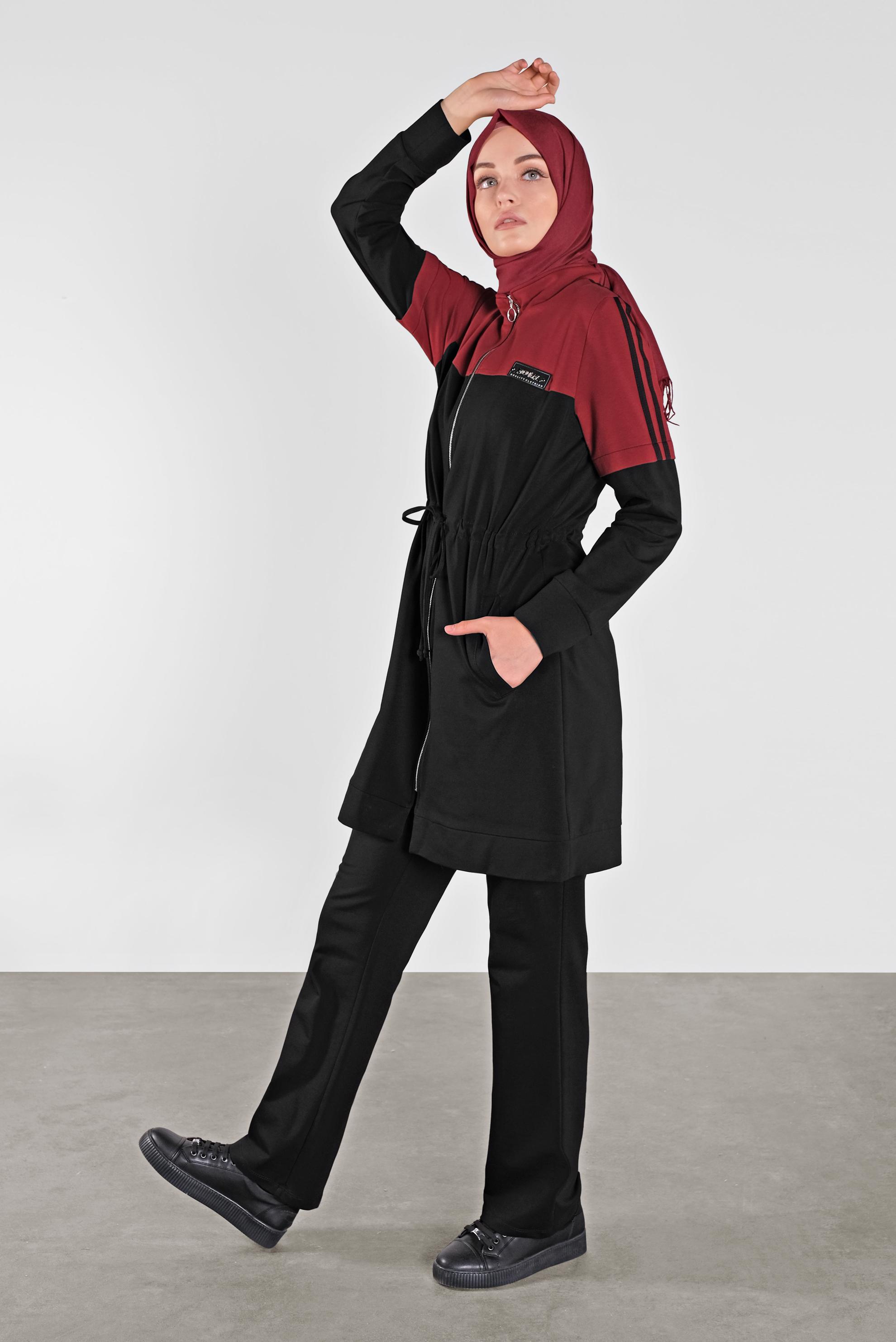 Tesettür giyim BORDO FERMUARLI EŞOFMAN TAKIMI 41106