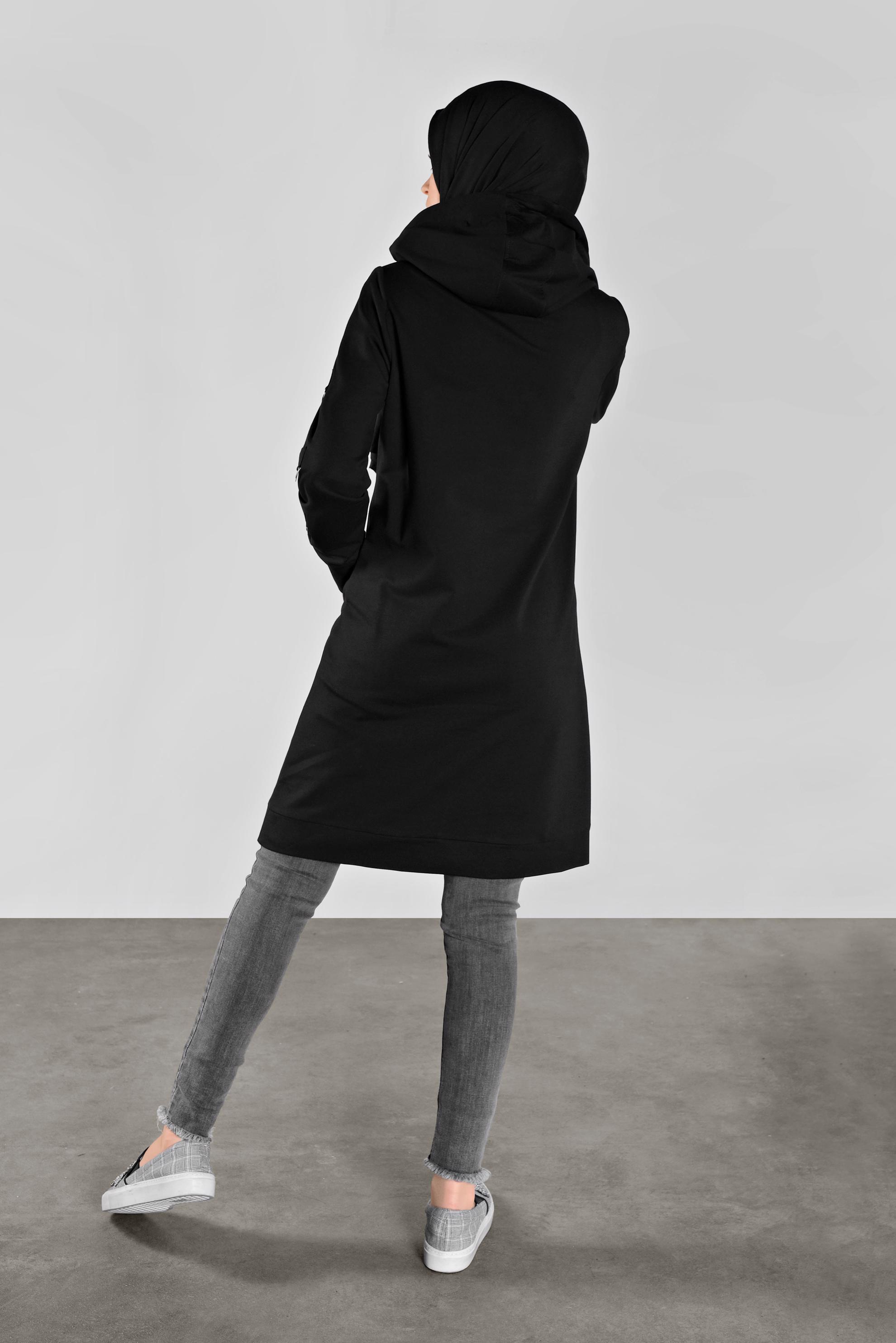 Tesettür giyim SİYAH PAMUKLU KANCALI EŞOFMAN TUNİK  41108 