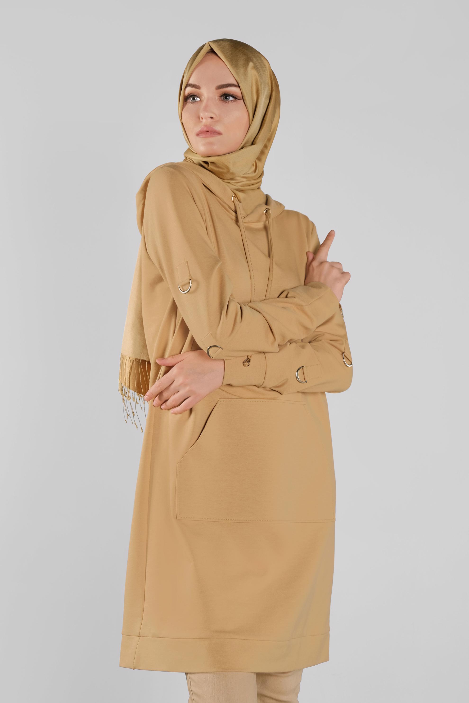 Tesettür giyim KAHVE PAMUKLU KANCALI EŞOFMAN TUNİK  41108 