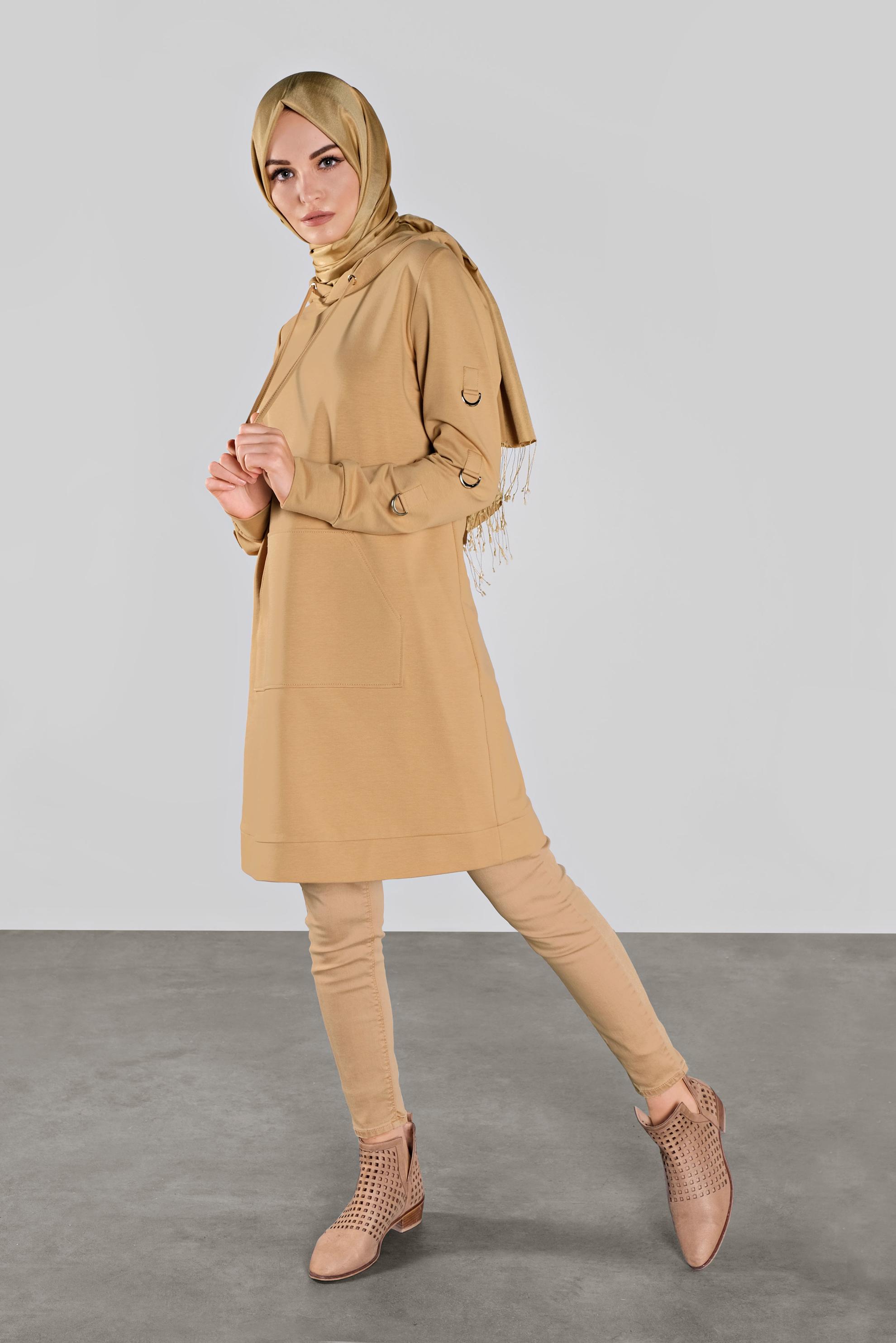 Tesettür giyim KAHVE PAMUKLU KANCALI EŞOFMAN TUNİK  41108 