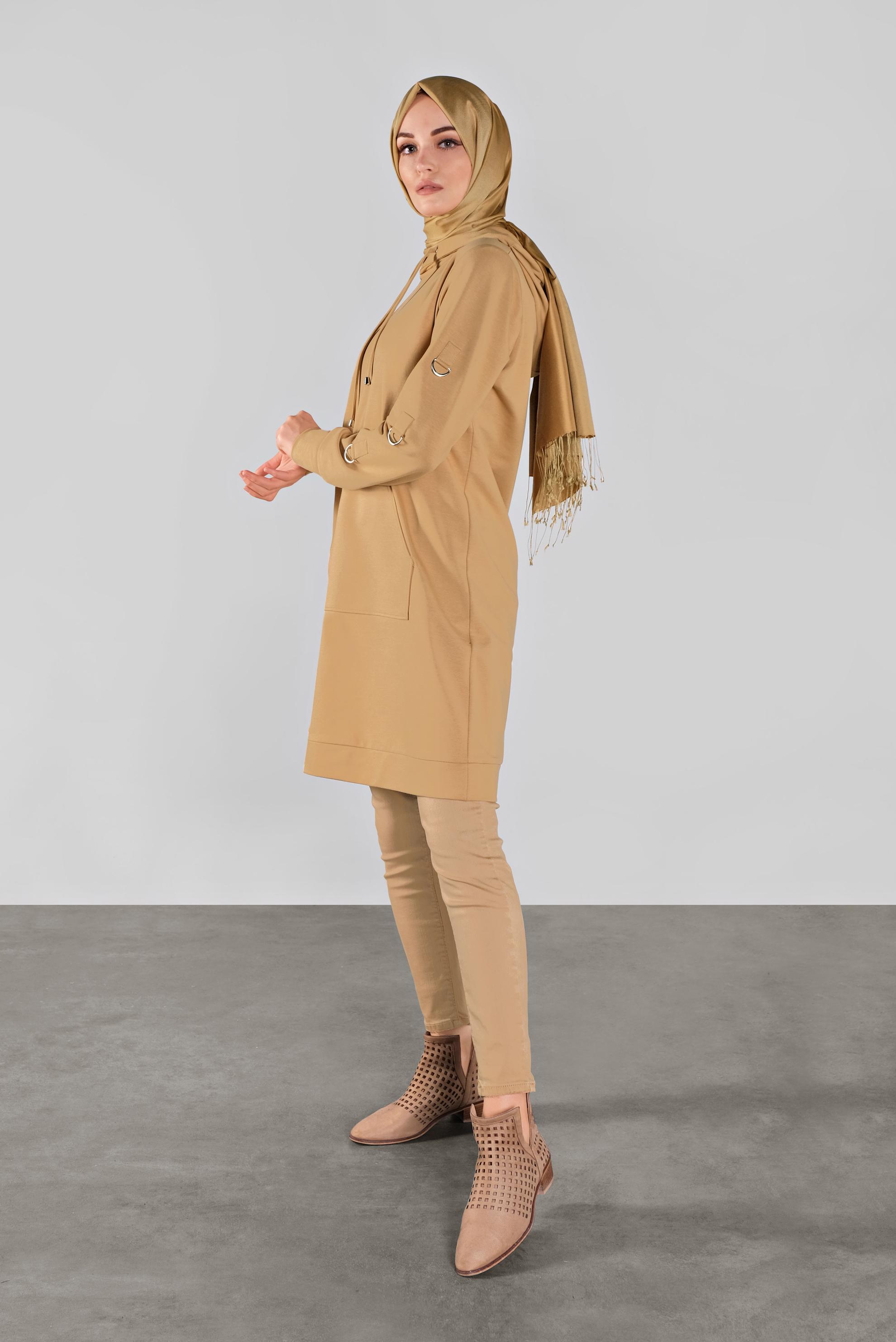 Tesettür giyim KAHVE PAMUKLU KANCALI EŞOFMAN TUNİK  41108 