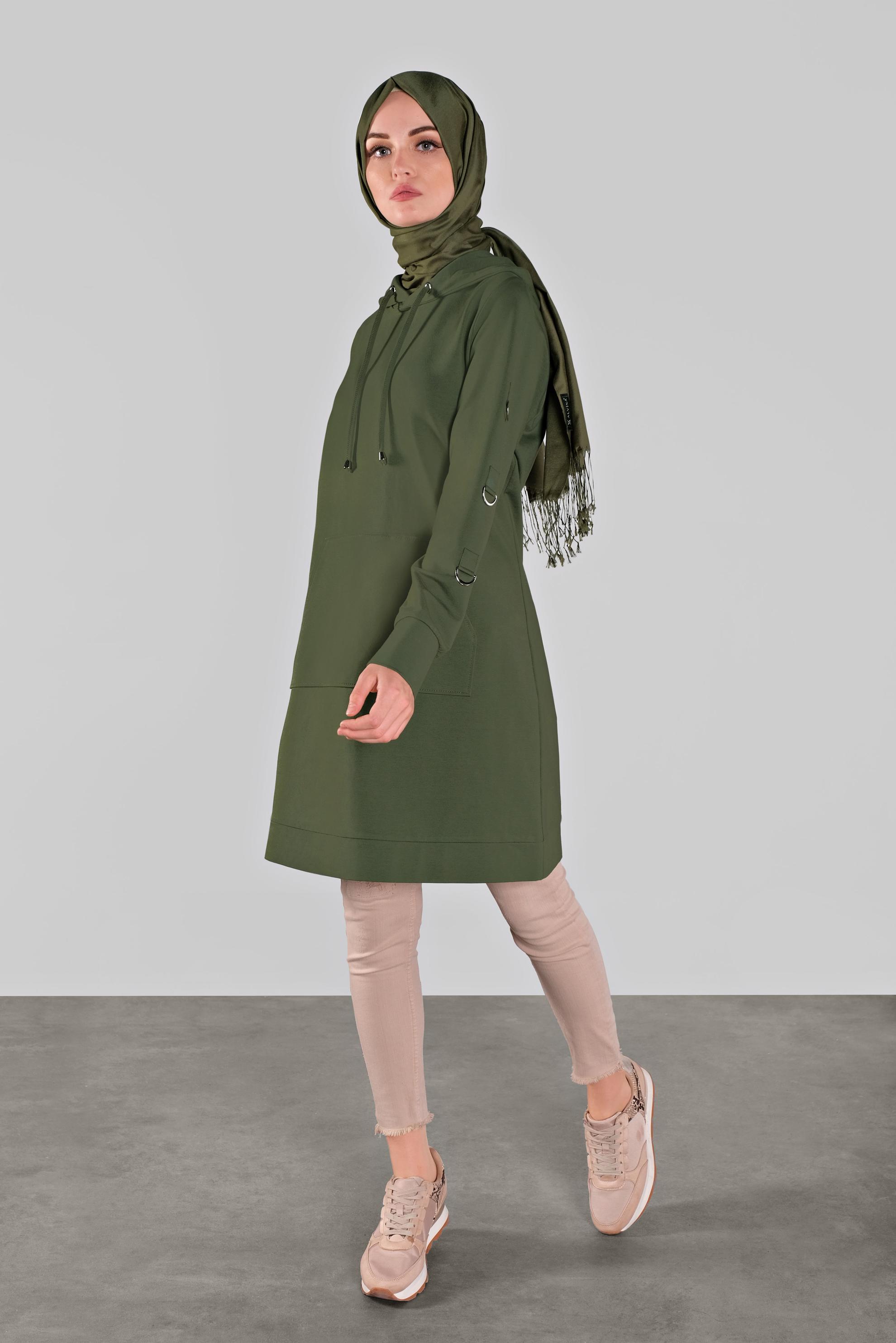 Tesettür giyim HAKİ PAMUKLU KANCALI EŞOFMAN TUNİK  41108 