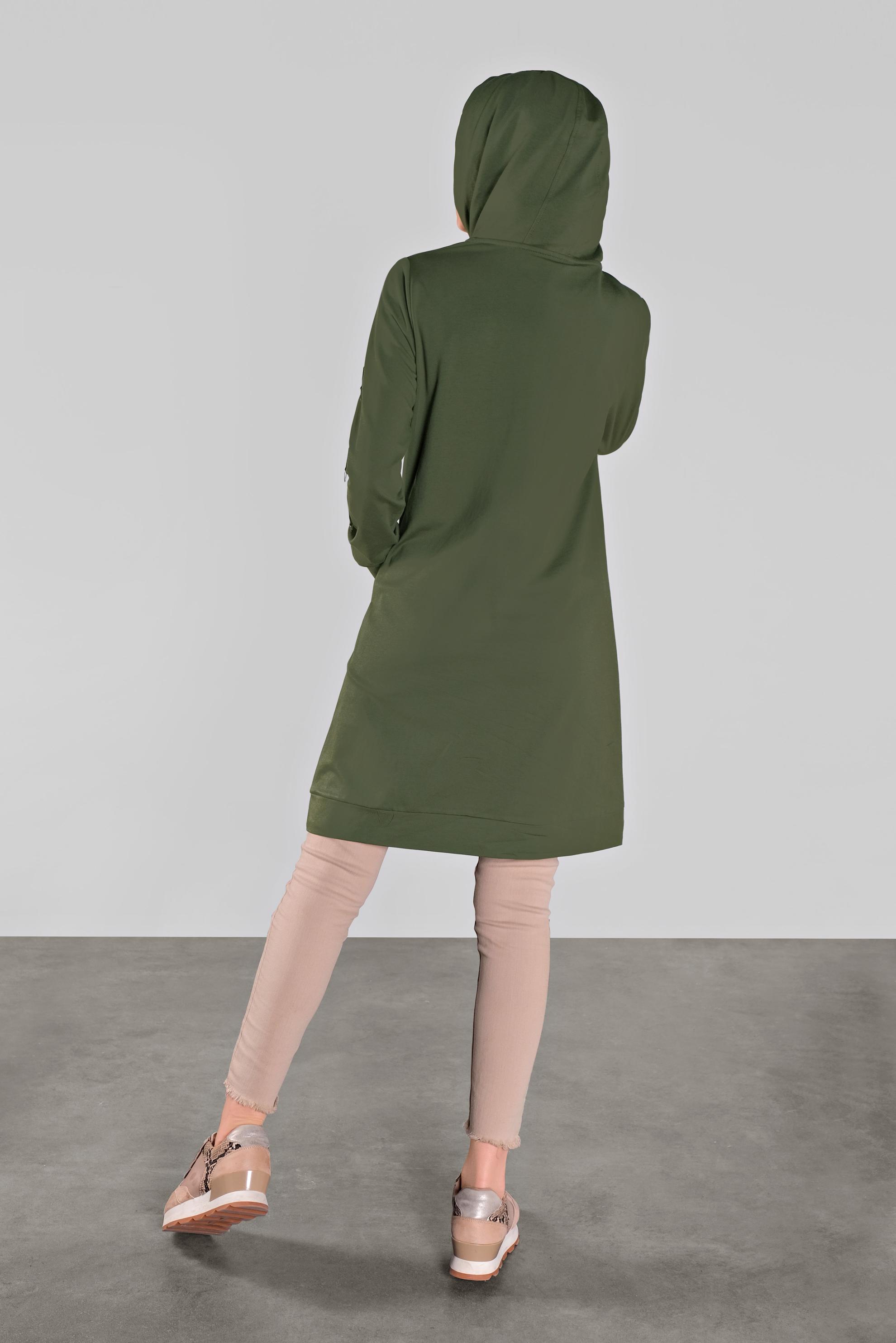 Tesettür giyim HAKİ PAMUKLU KANCALI EŞOFMAN TUNİK  41108 