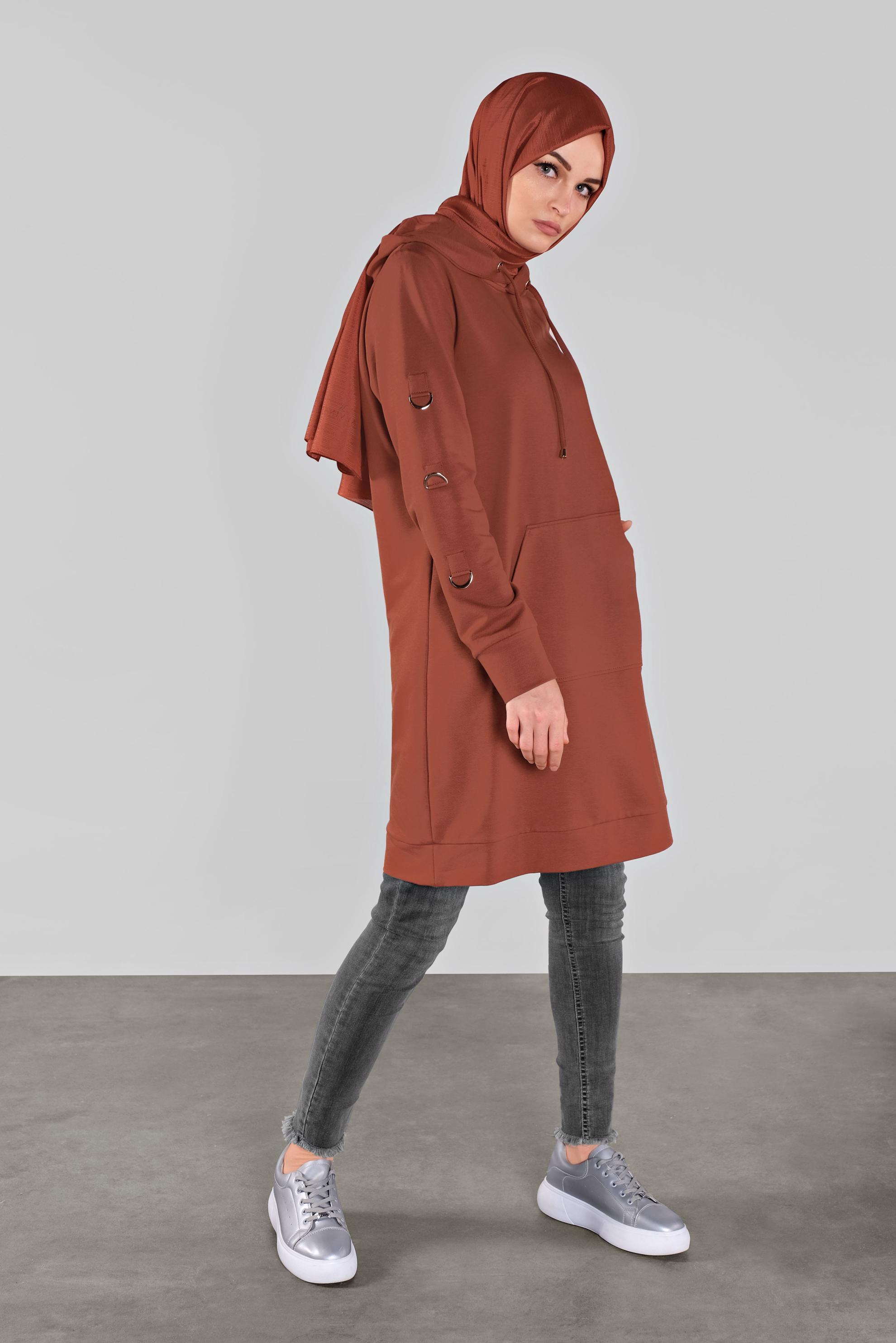 Tesettür giyim TURUNCU PAMUKLU KANCALI EŞOFMAN TUNİK  41108 