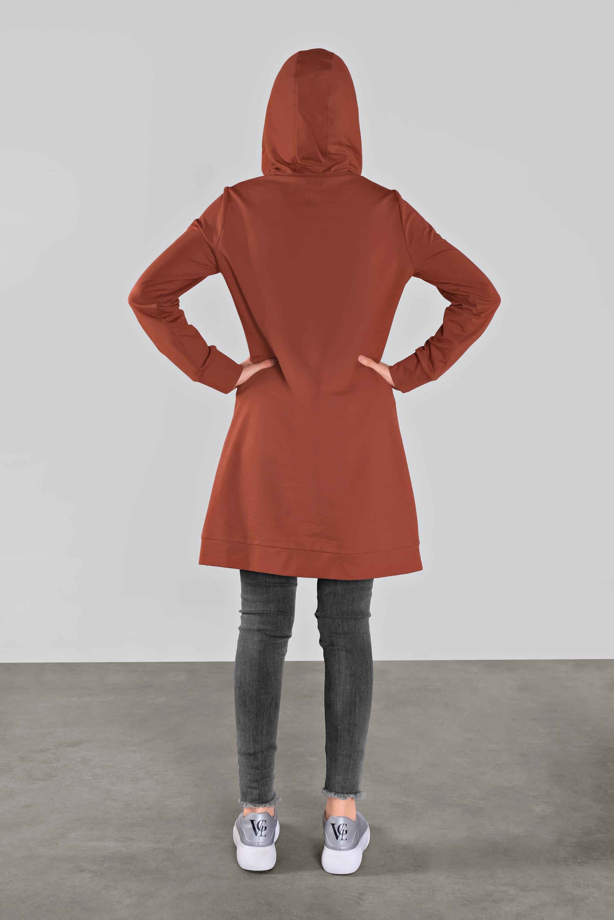 Tesettür giyim TURUNCU PAMUKLU KANCALI EŞOFMAN TUNİK  41108 