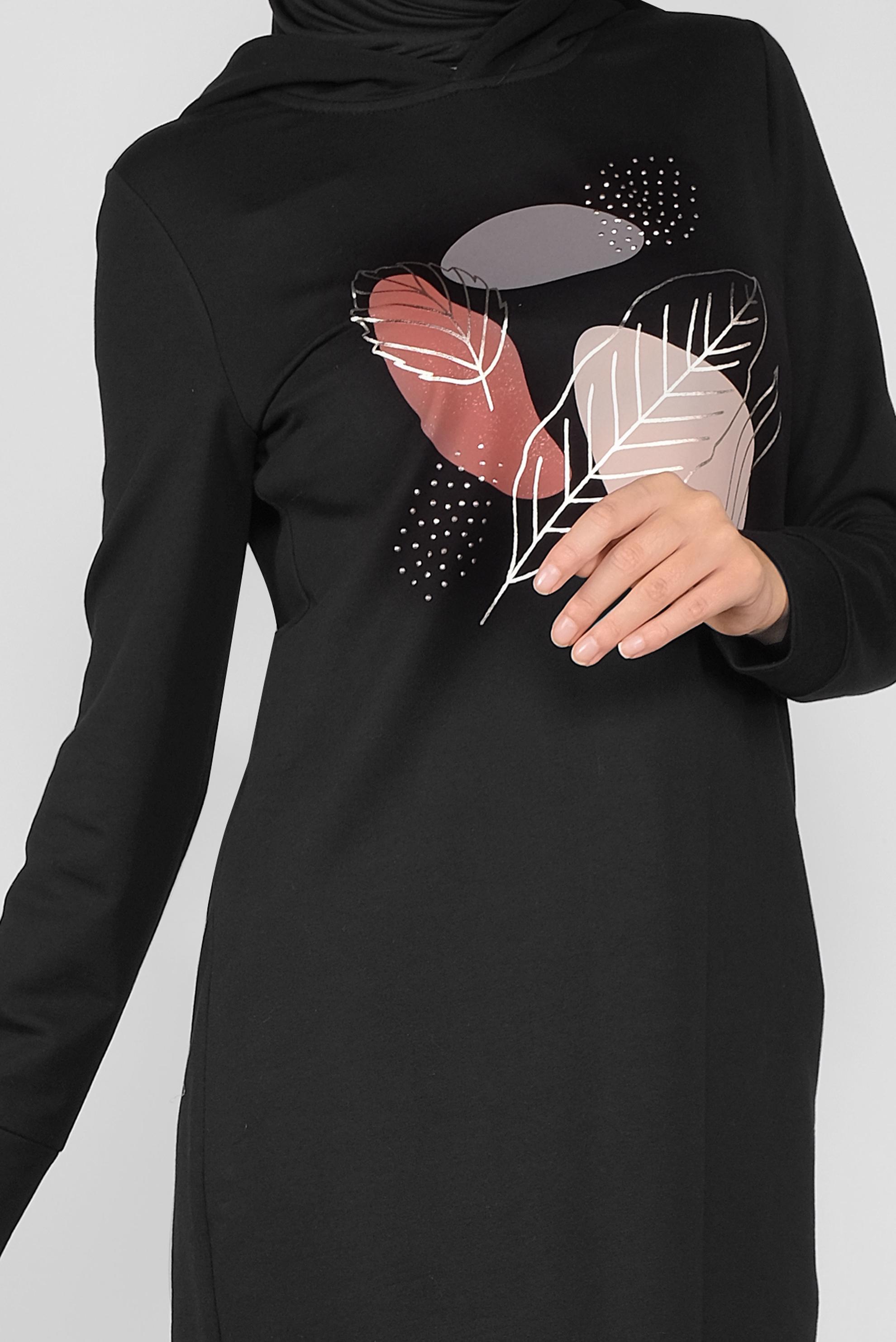 Tesettür giyim SİYAH YALDIZ BASKILI EŞOFMAN TUNİK 41109