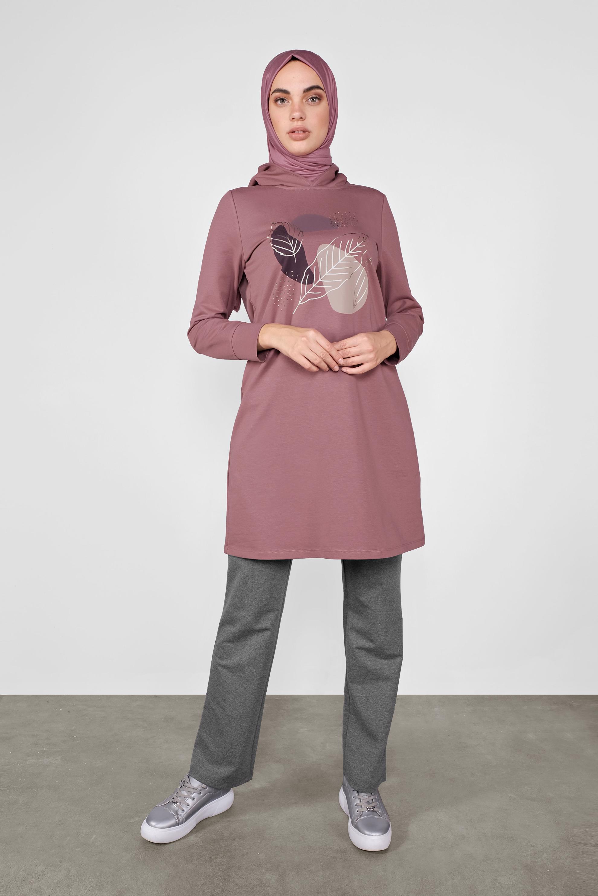 Tesettür giyim PEMBE YALDIZ BASKILI EŞOFMAN TUNİK 41109
