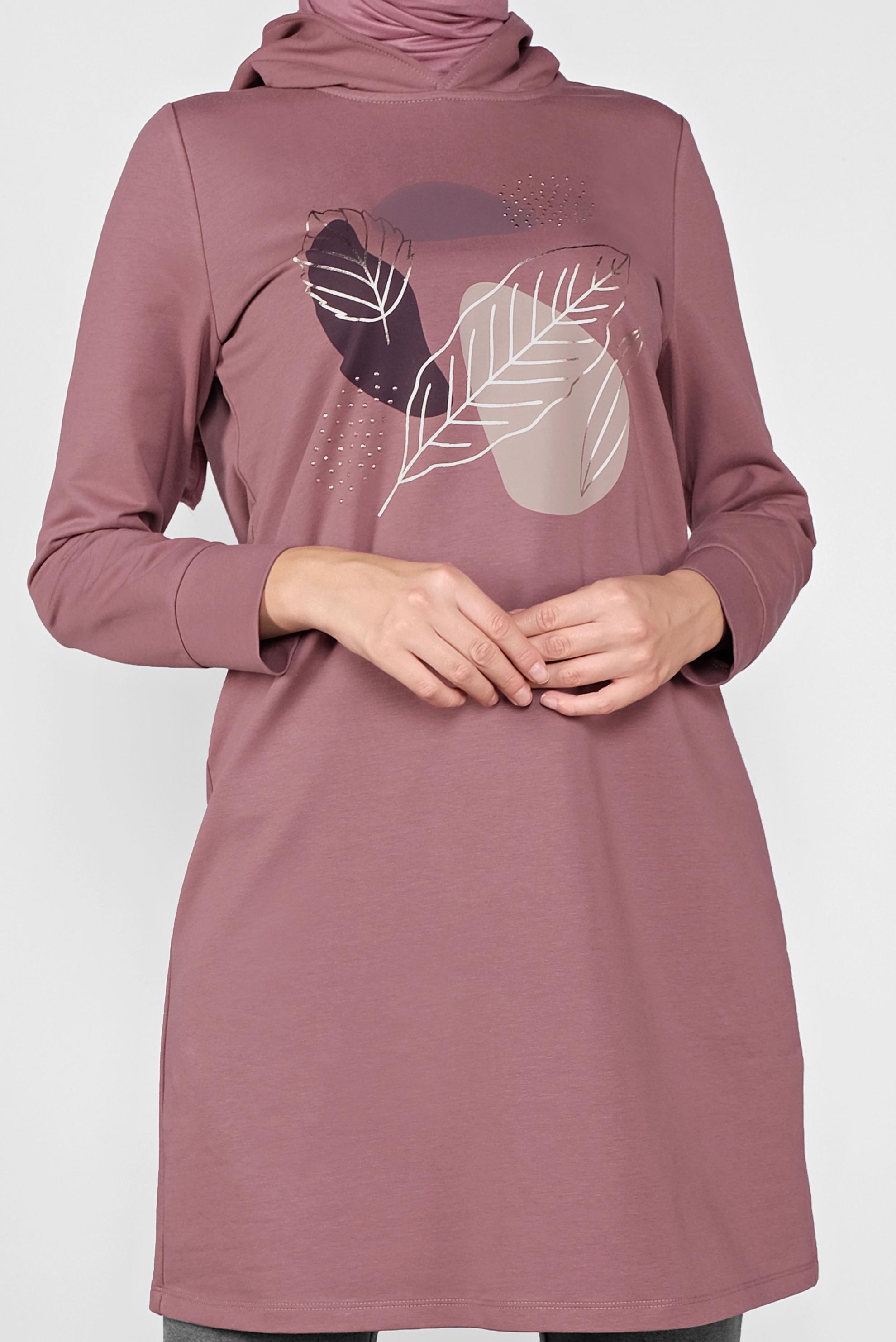 Tesettür giyim PEMBE YALDIZ BASKILI EŞOFMAN TUNİK 41109