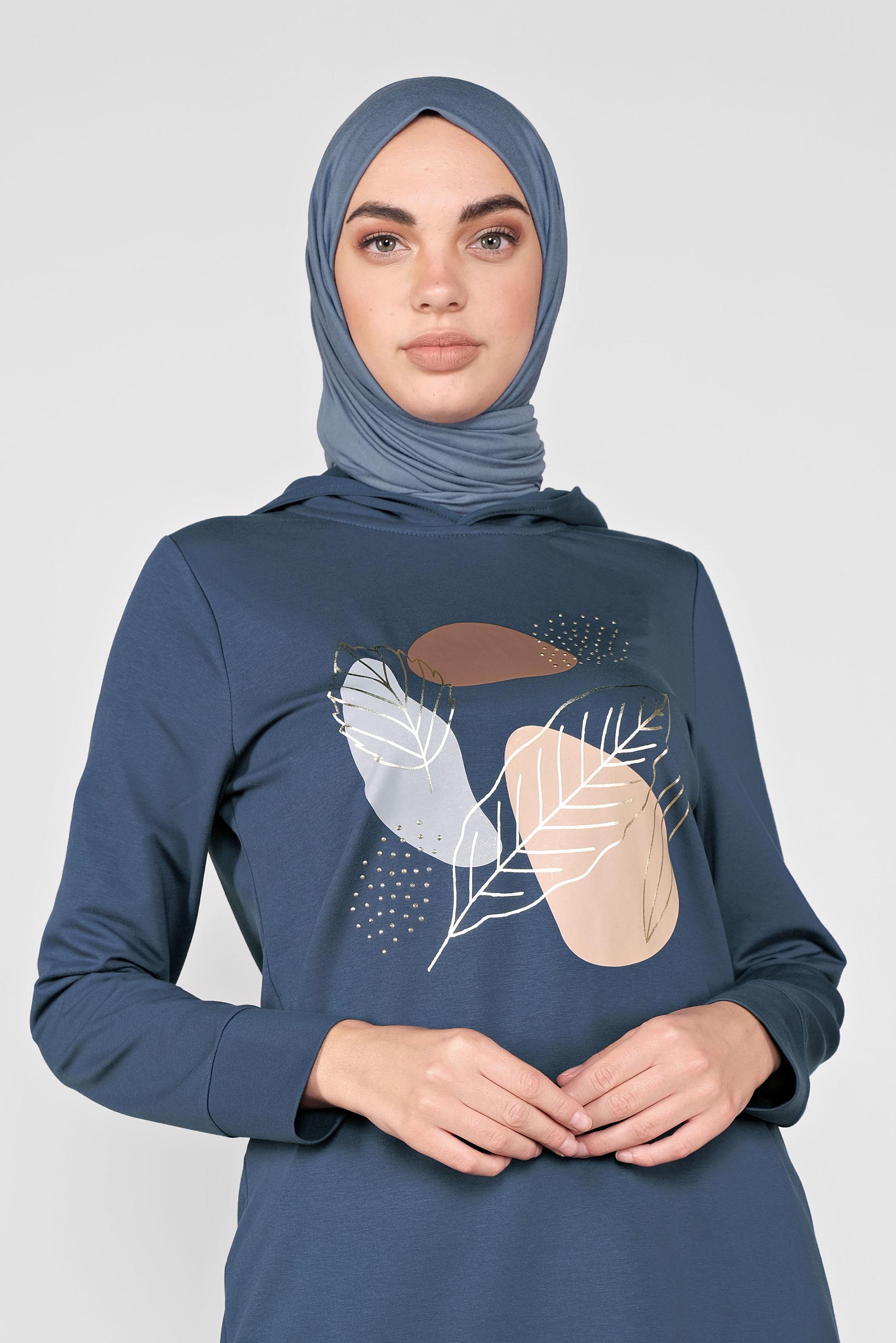 Tesettür giyim LACİVERT YALDIZ BASKILI EŞOFMAN TUNİK 41109