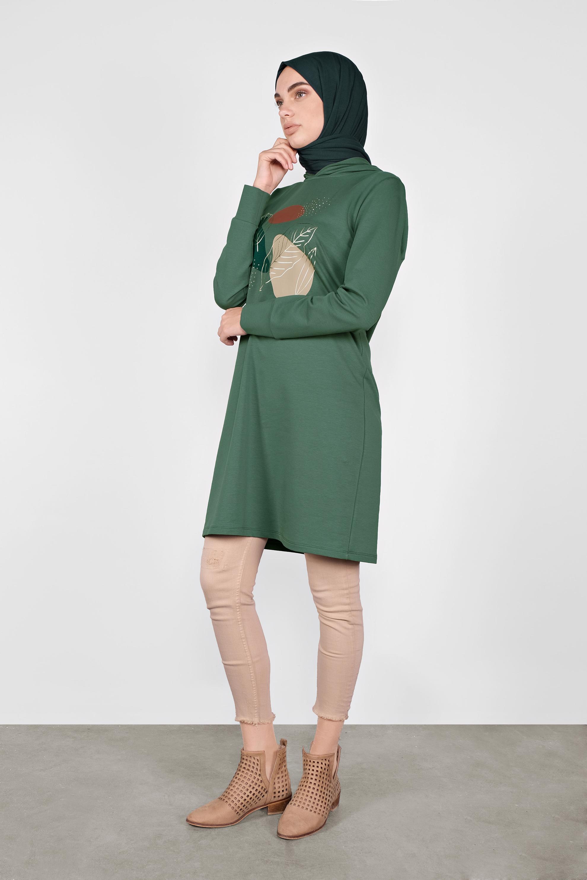 Tesettür giyim YEŞİL YALDIZ BASKILI EŞOFMAN TUNİK 41109