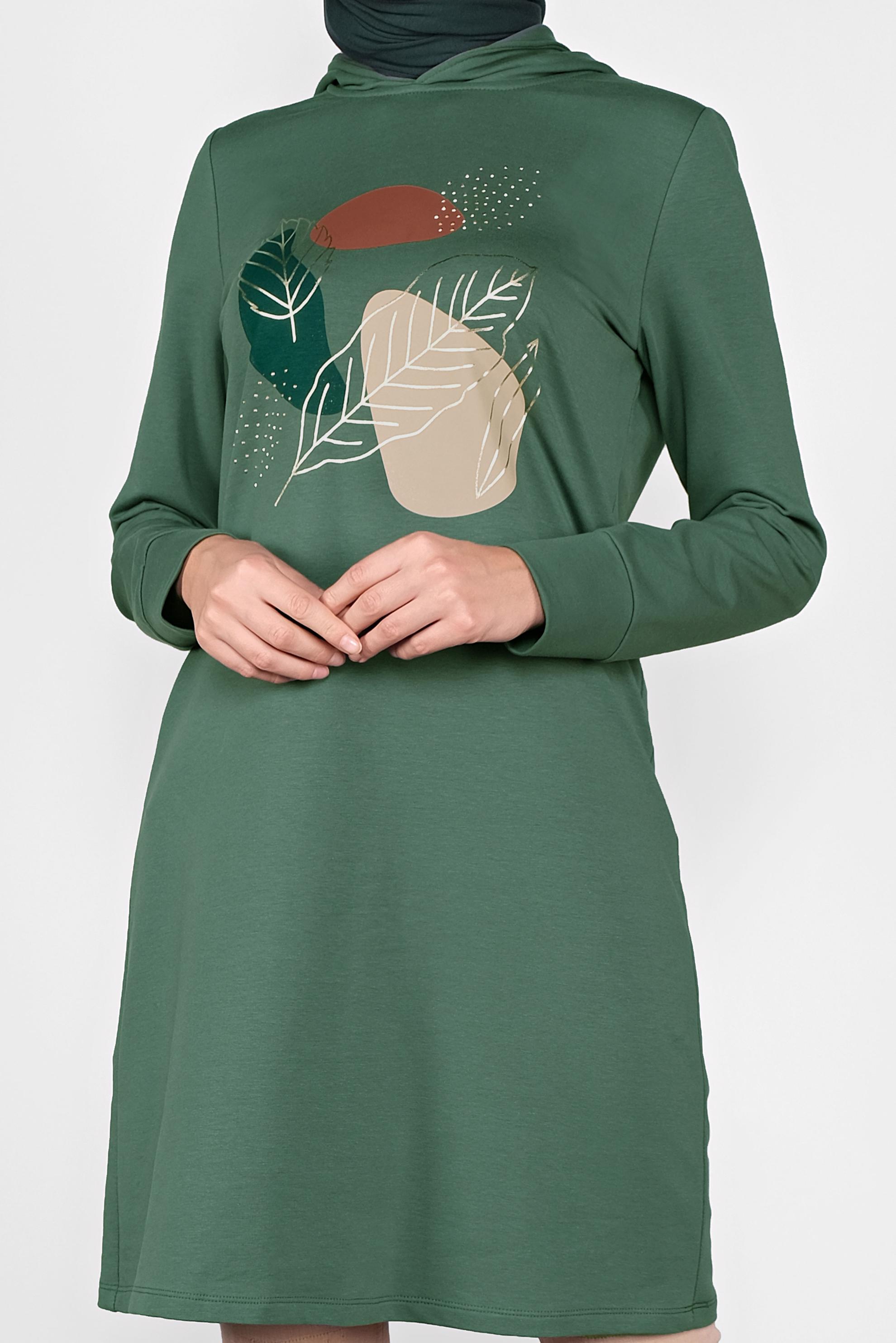 Tesettür giyim YEŞİL YALDIZ BASKILI EŞOFMAN TUNİK 41109