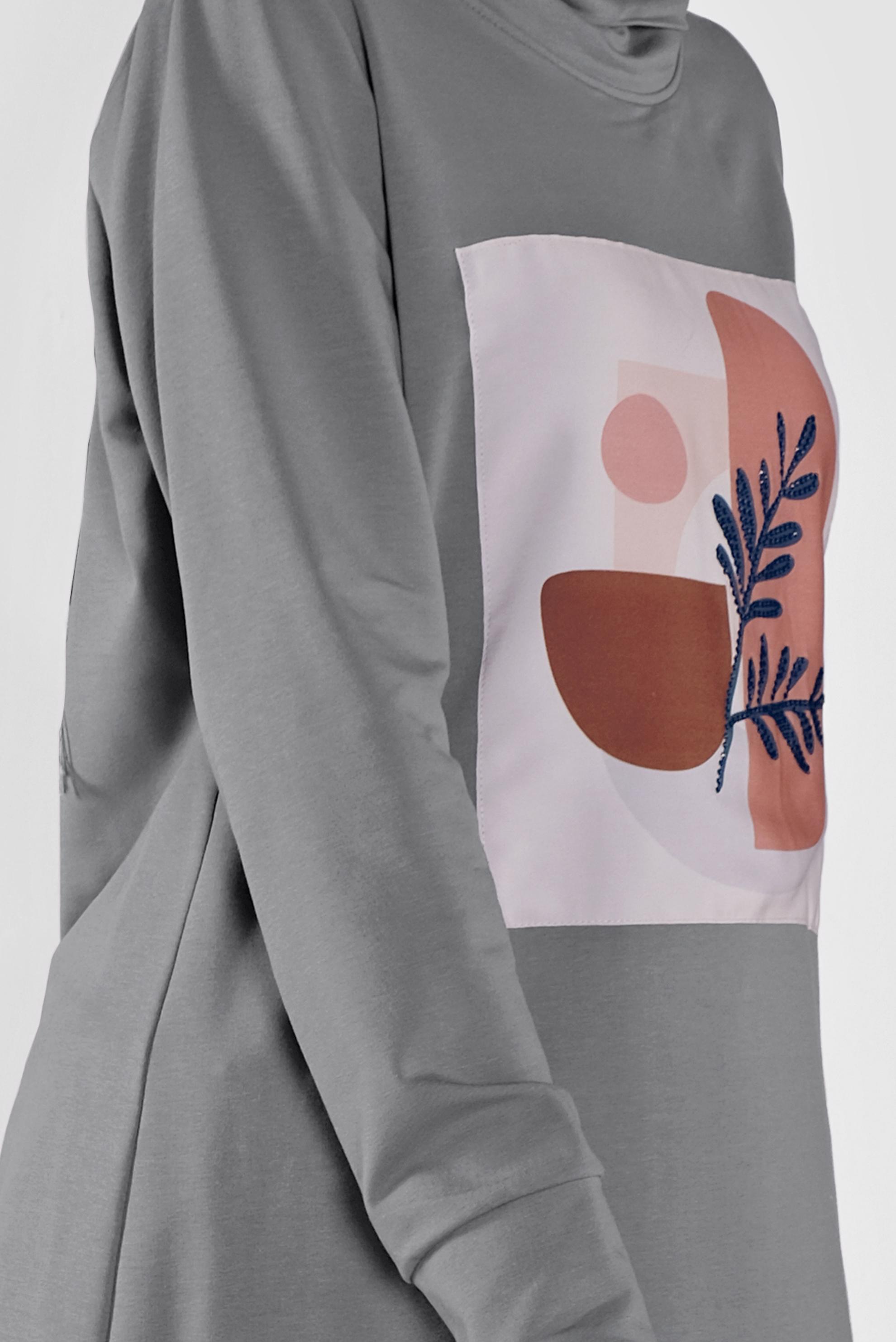 Tesettür giyim GRİ BASKILI EŞOFMAN TUNİK 41110