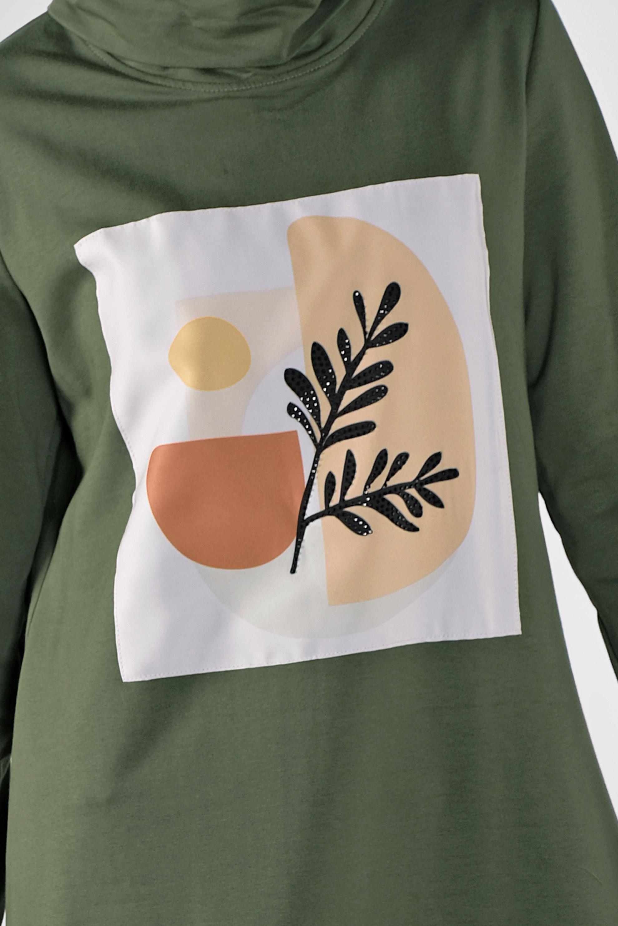 Tesettür giyim HAKİ BASKILI EŞOFMAN TUNİK 41110