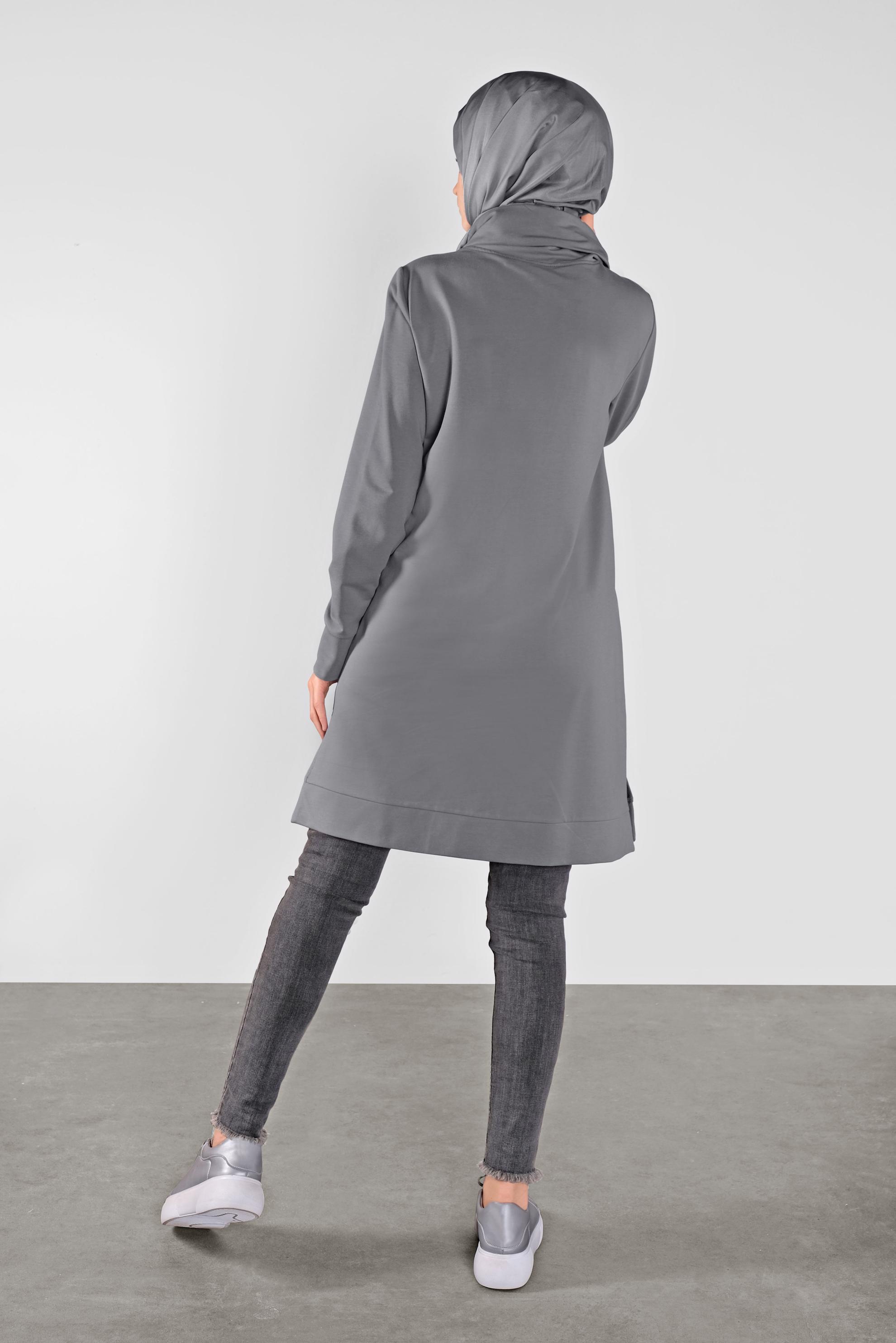 Tesettür giyim GRİ BASKILI EŞOFMAN TUNİK 41110