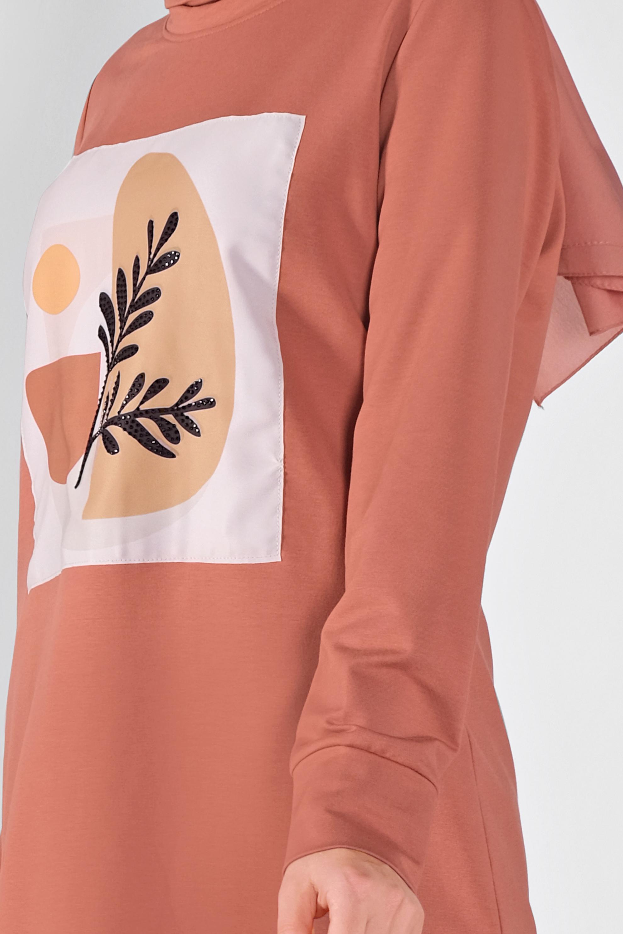 Tesettür giyim TURUNCU BASKILI EŞOFMAN TUNİK 41110