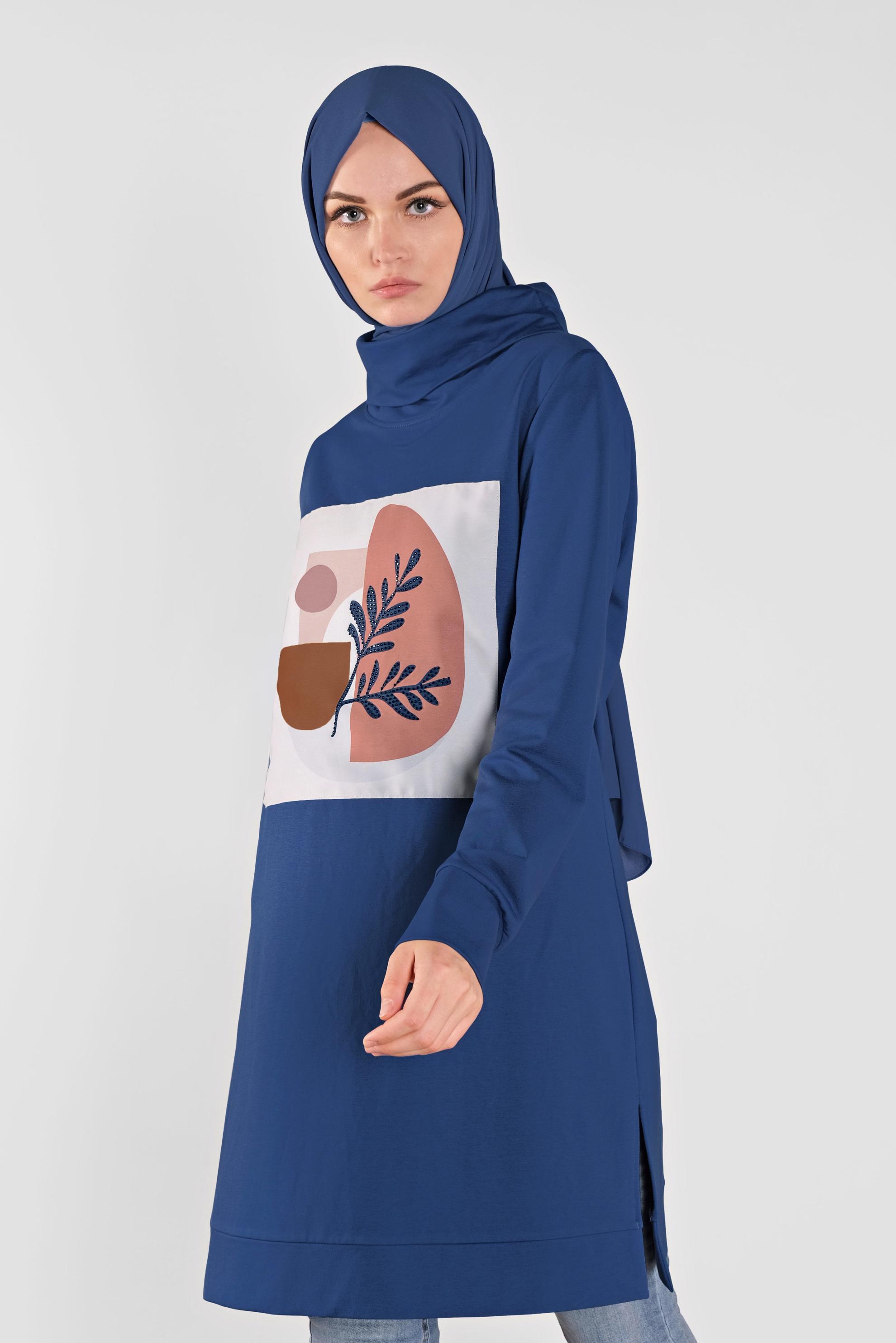 Tesettür giyim LACİVERT BASKILI EŞOFMAN TUNİK 41110