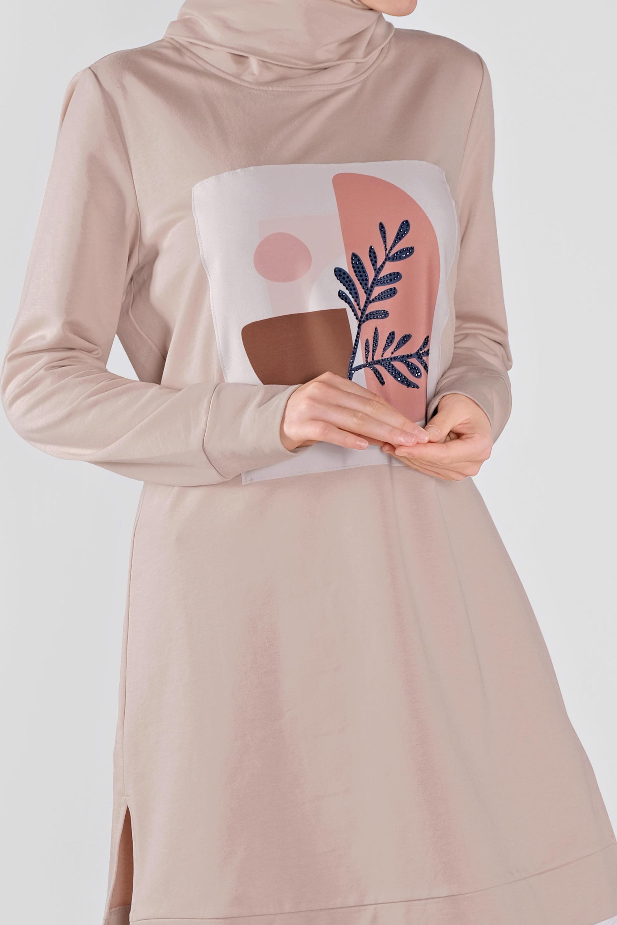 Tesettür giyim PUDRA BASKILI EŞOFMAN TUNİK 41110