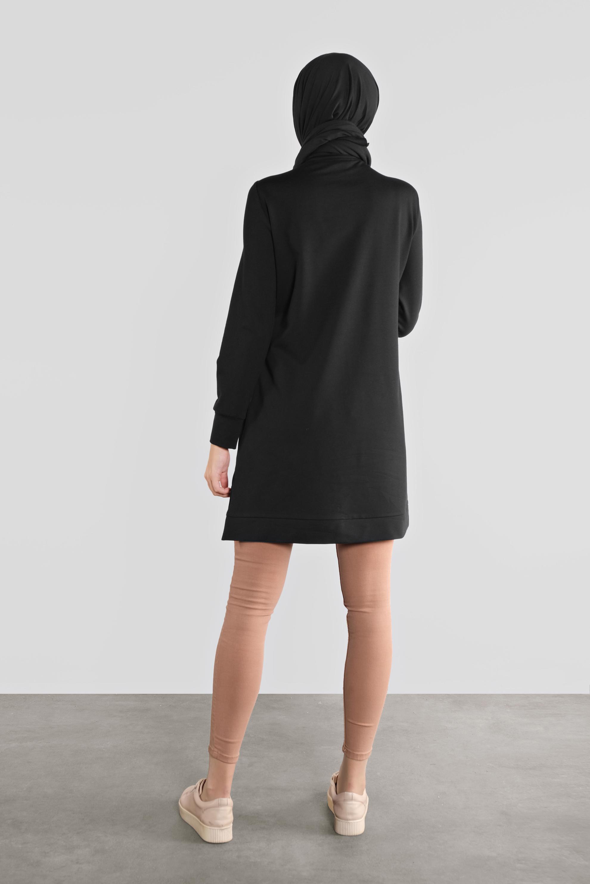 Tesettür giyim SİYAH PAMUKLU TAŞ BASKILI EŞOFMAN TUNİK 41111 