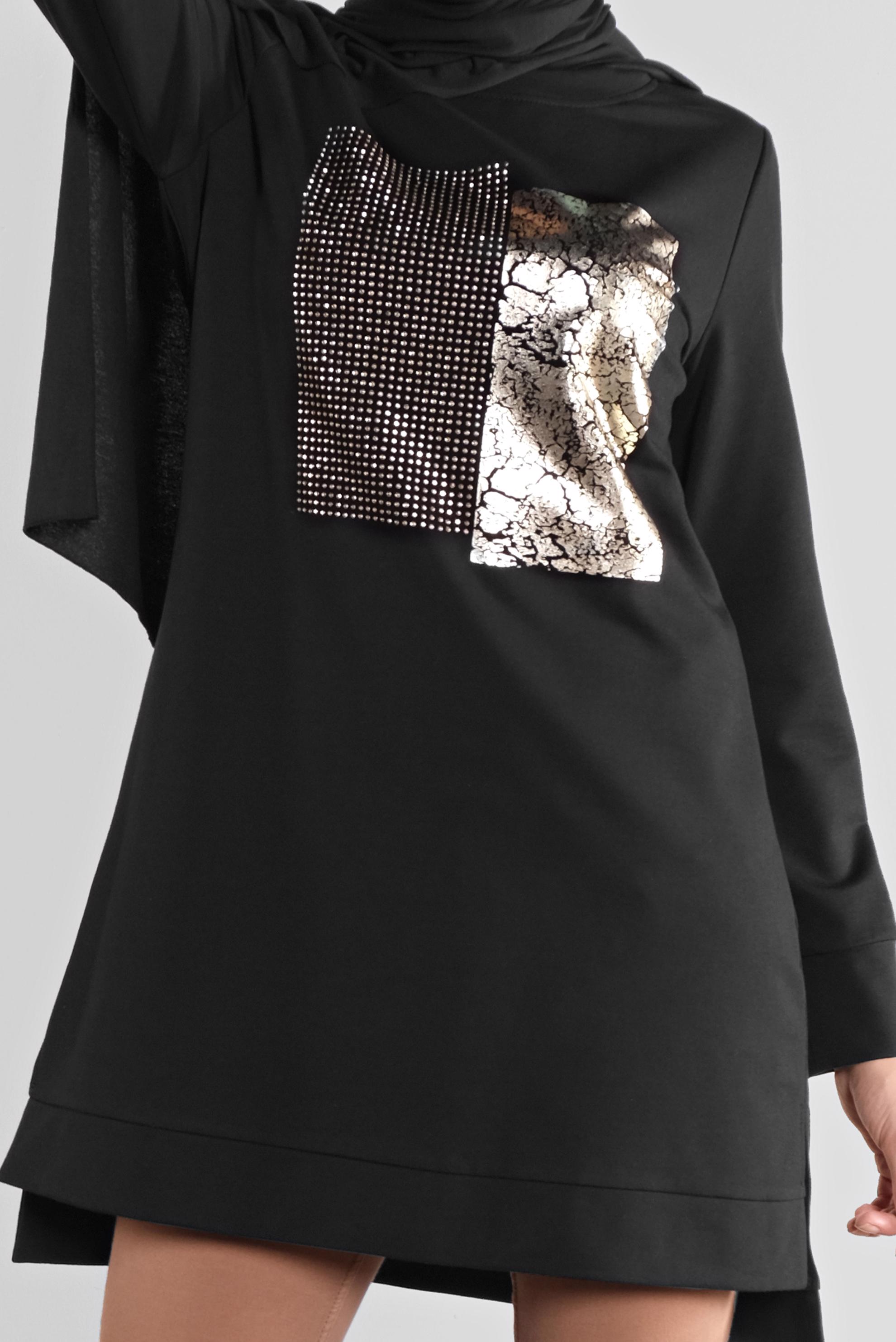 Tesettür giyim SİYAH PAMUKLU TAŞ BASKILI EŞOFMAN TUNİK 41111 