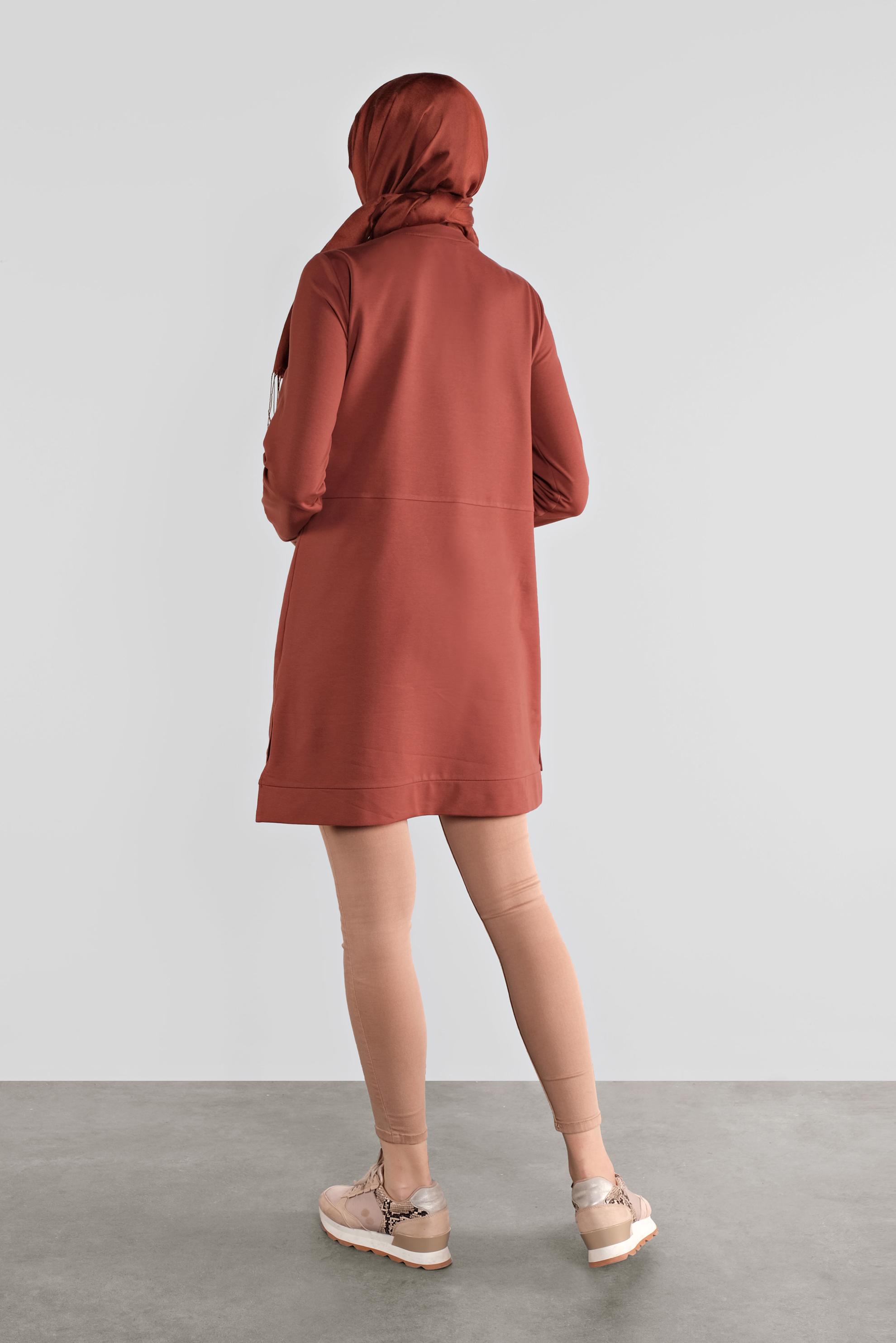 Tesettür giyim TURUNCU PAMUKLU TAŞ BASKILI EŞOFMAN TUNİK 41111 