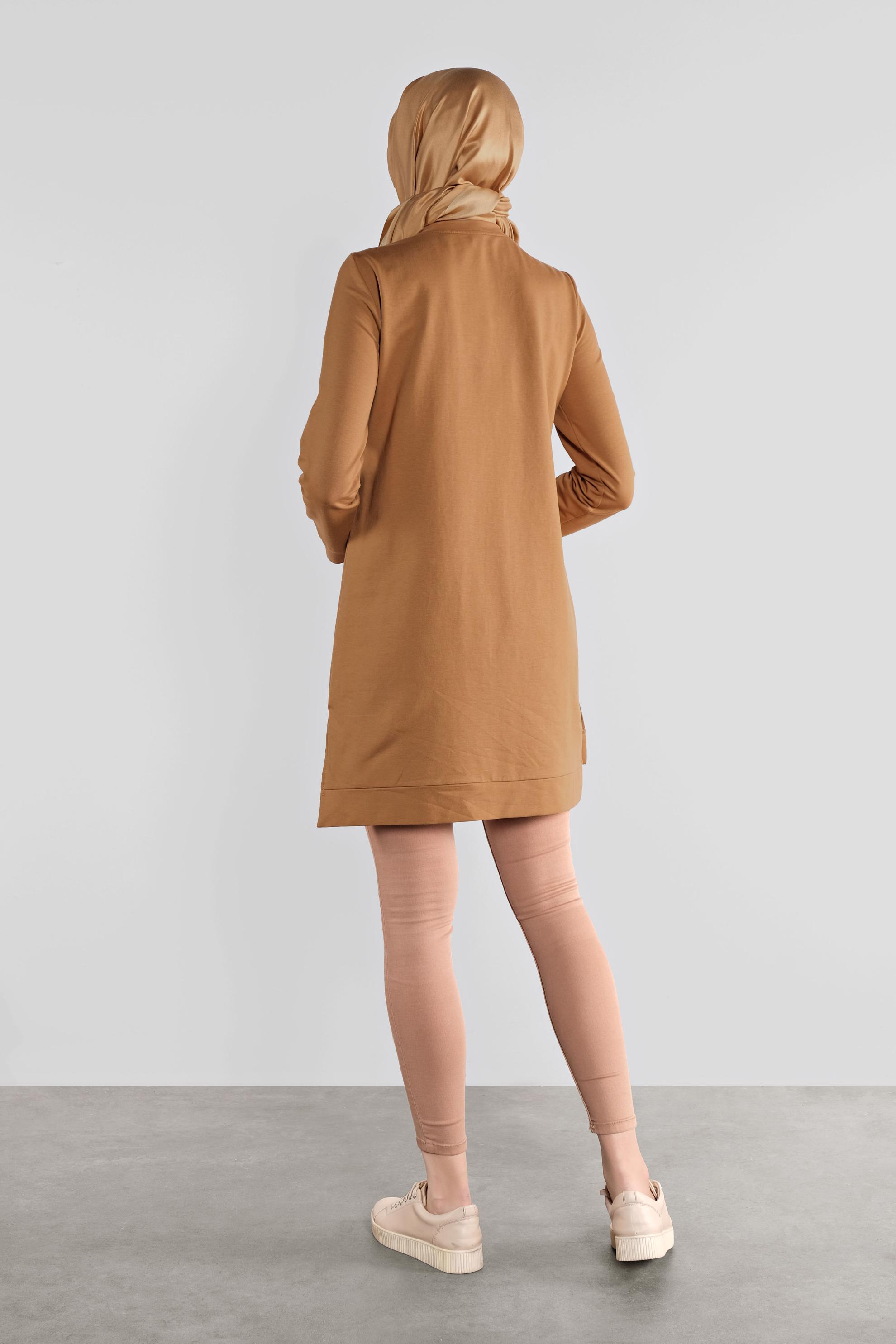 Tesettür giyim SARI PAMUKLU TAŞ BASKILI EŞOFMAN TUNİK 41111 