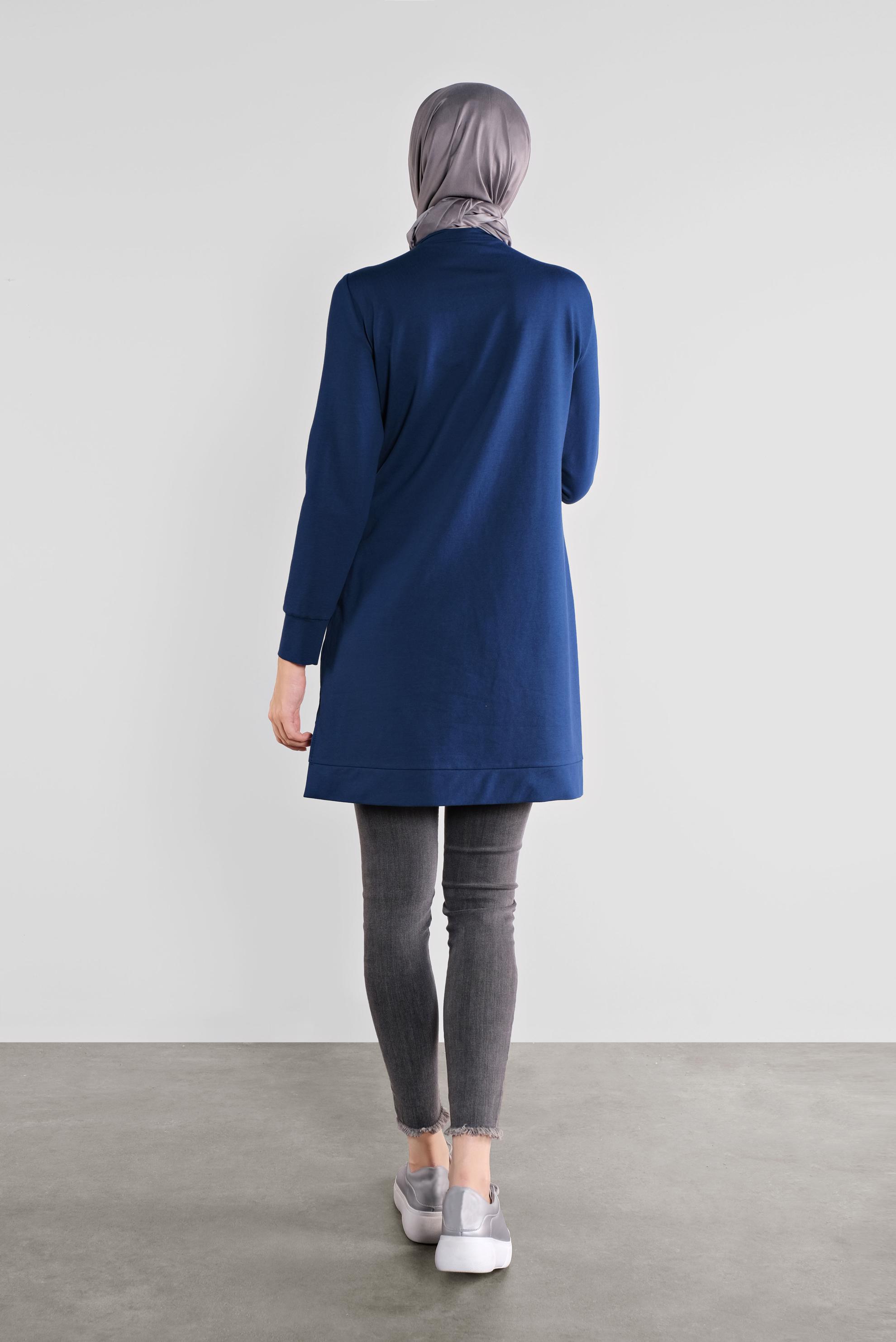 Tesettür giyim LACİVERT PAMUKLU TAŞ BASKILI EŞOFMAN TUNİK 41111 