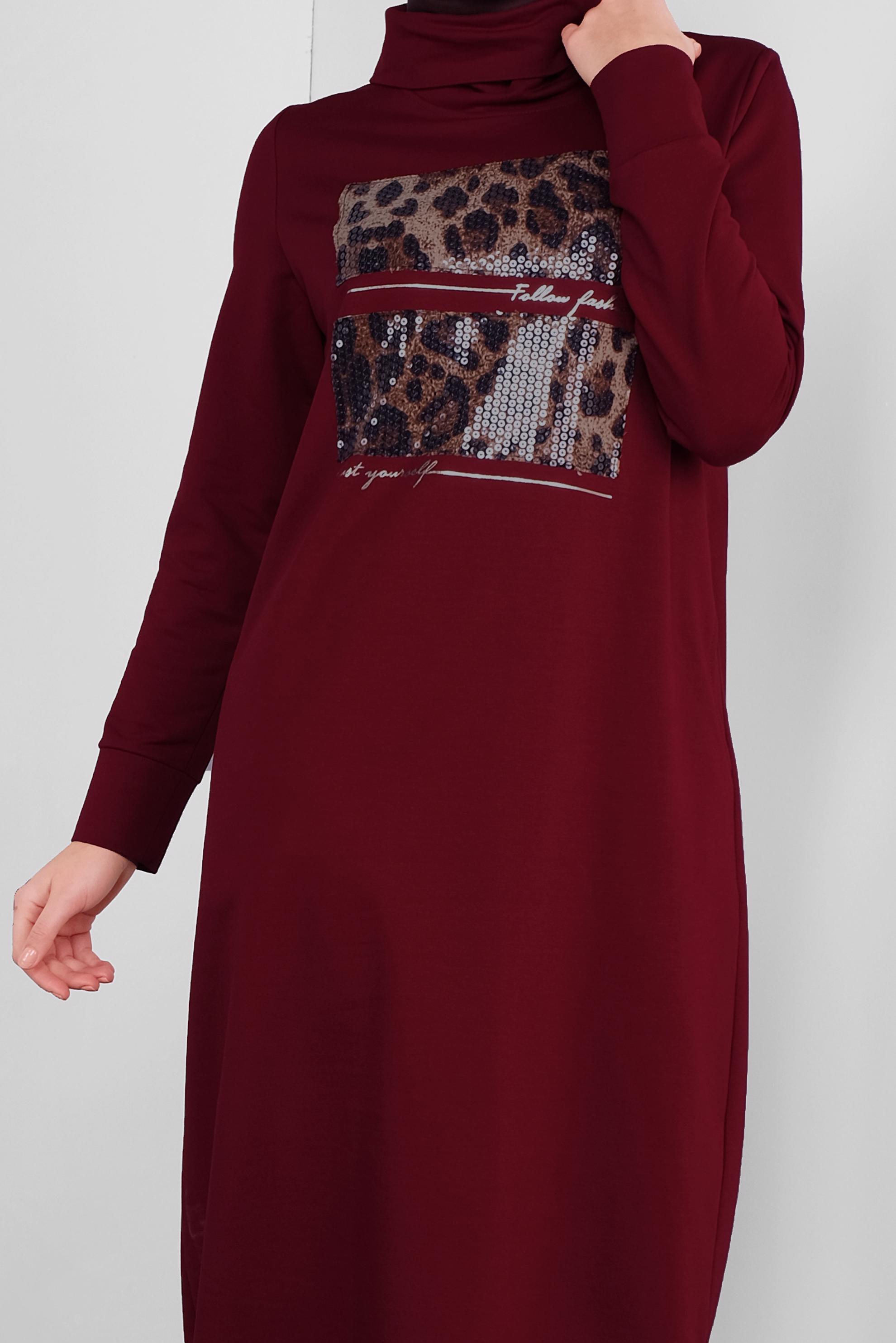 Vêtements hijab ROUGE BORDEAUX ROBE IMPRIMÉE À SEUQINS 41112