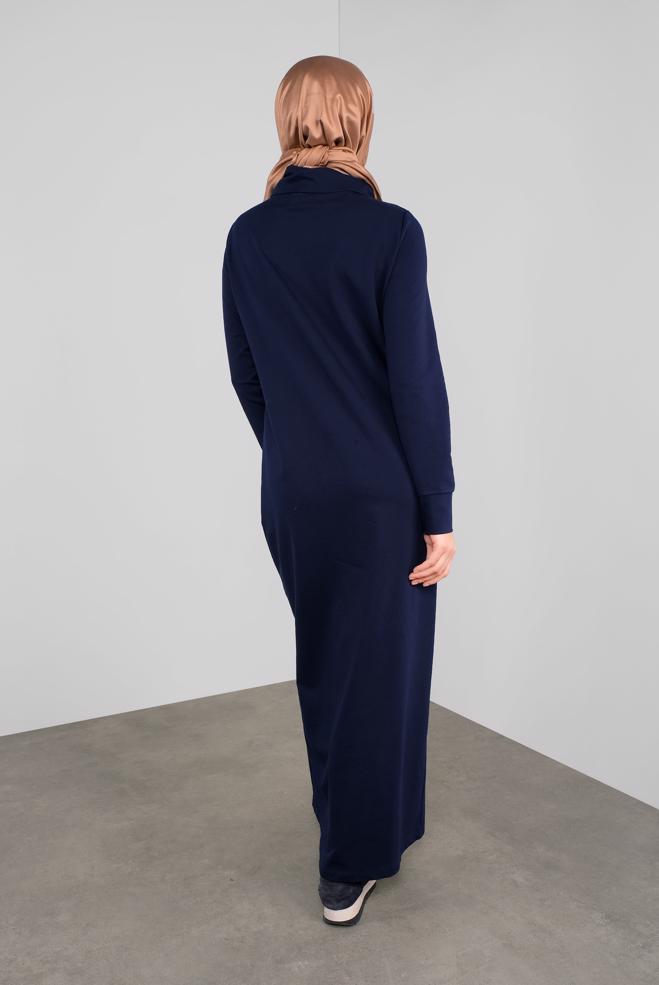 Hijab-Kleidung NAVY BLAU LEOPAR DESEN PUL PAYET DETAYLI  EŞOFMAN ELBİSE  41112 - ALVİNA