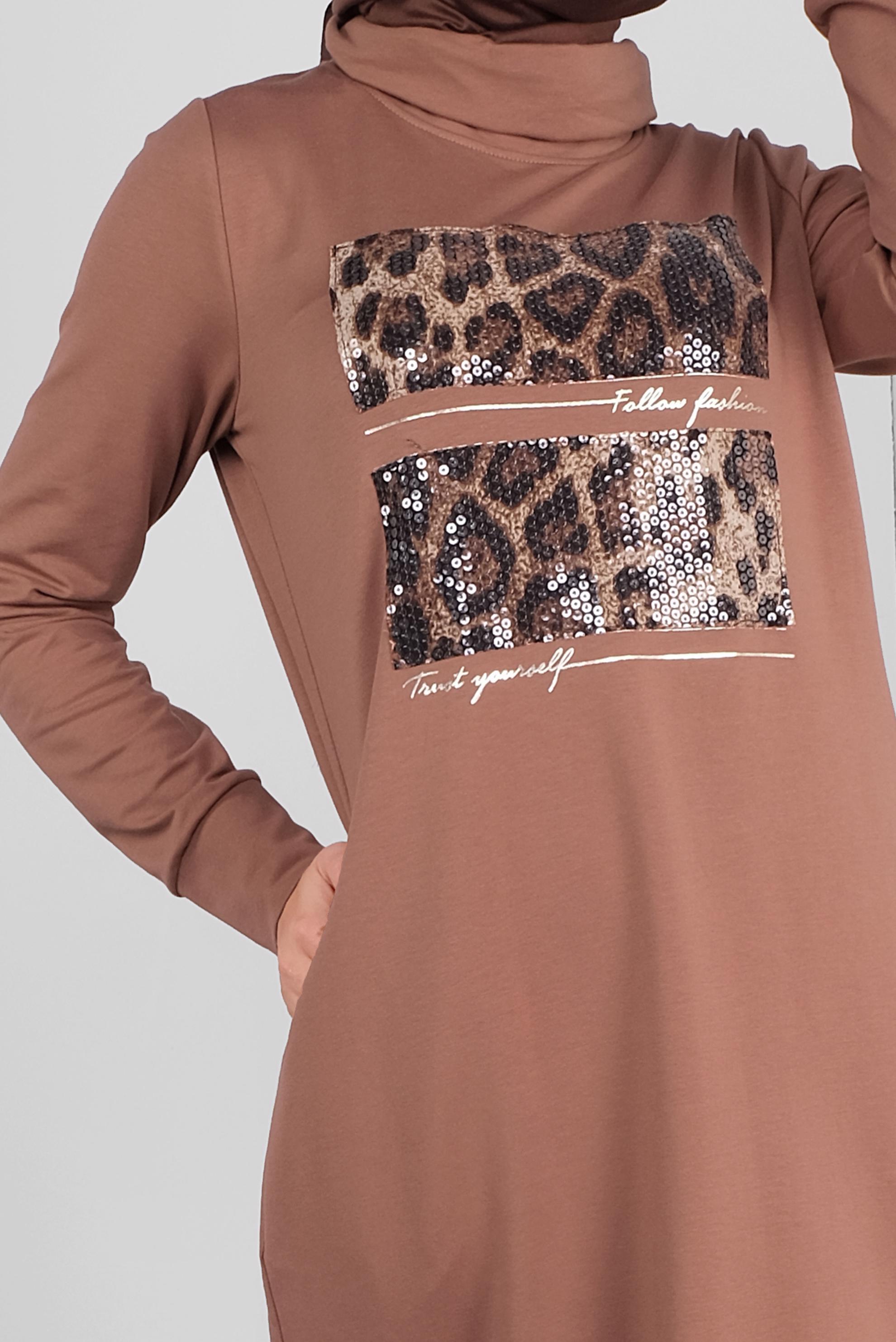 Vêtements hijab BRUN ROBE IMPRIMÉE À SEUQINS 41112