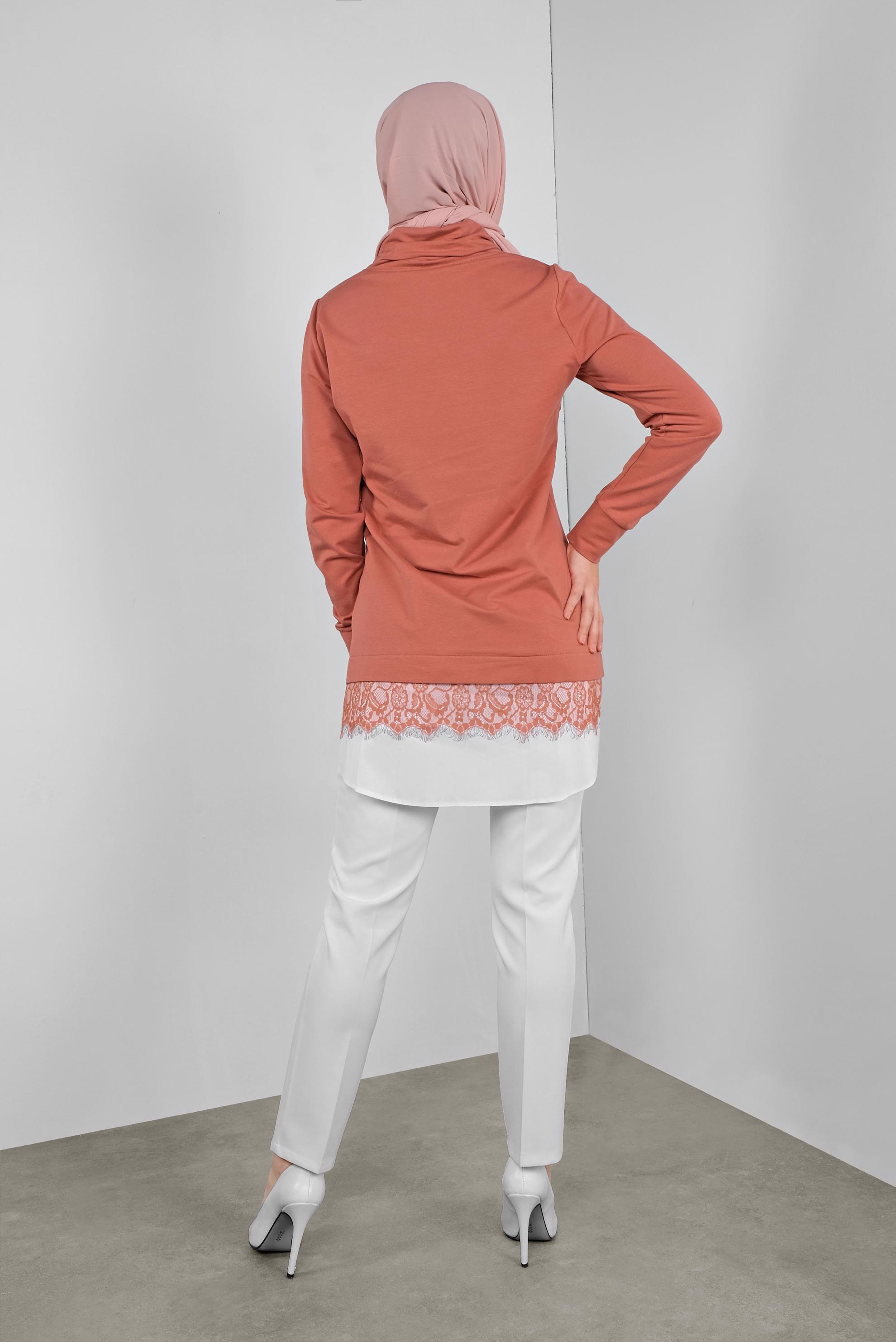 Tesettür giyim TURUNCU DANTELLİ BOĞAZLI EŞOFMAN TUNİK  41149 