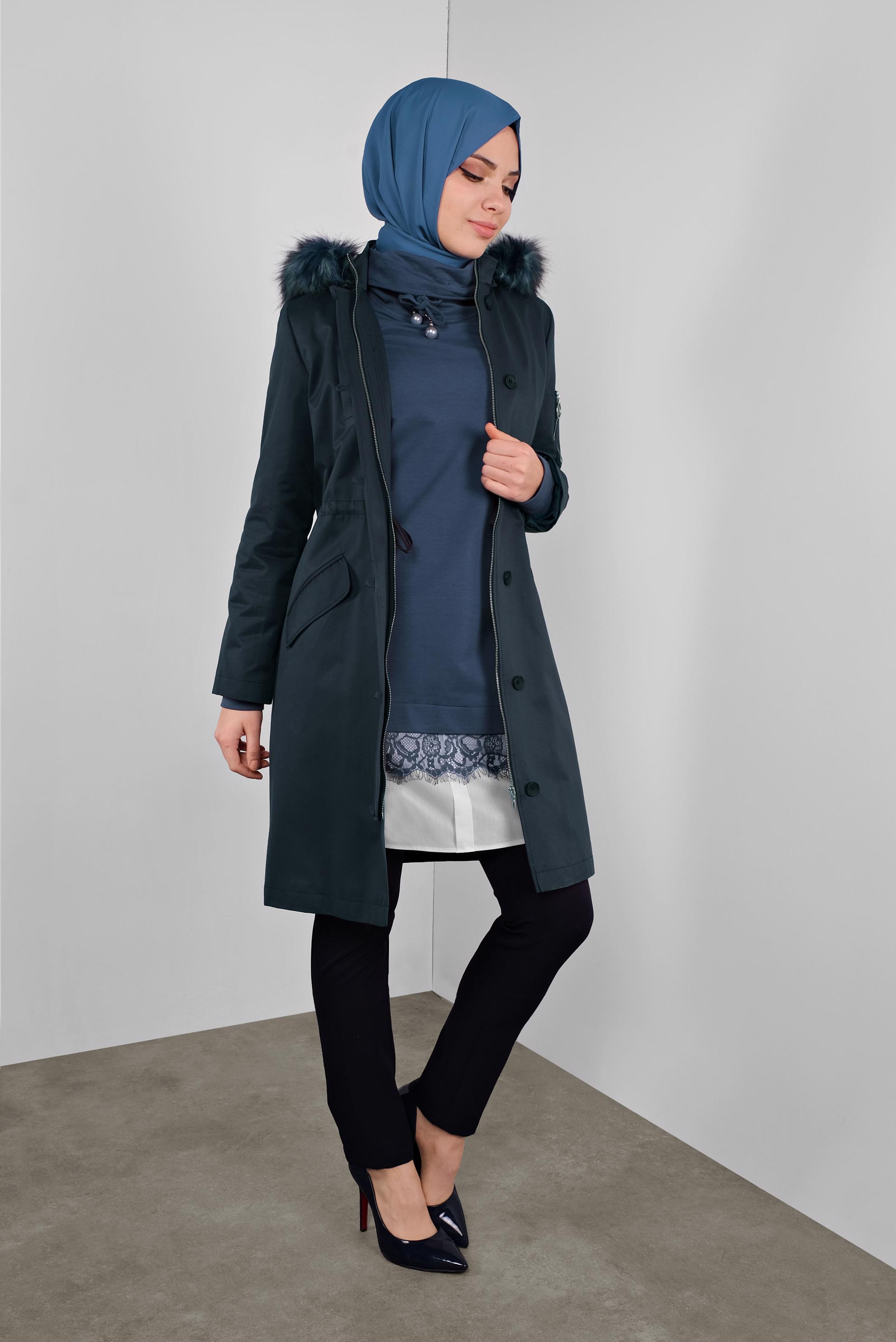 Tesettür giyim LACİVERT DANTELLİ BOĞAZLI EŞOFMAN TUNİK  41149 