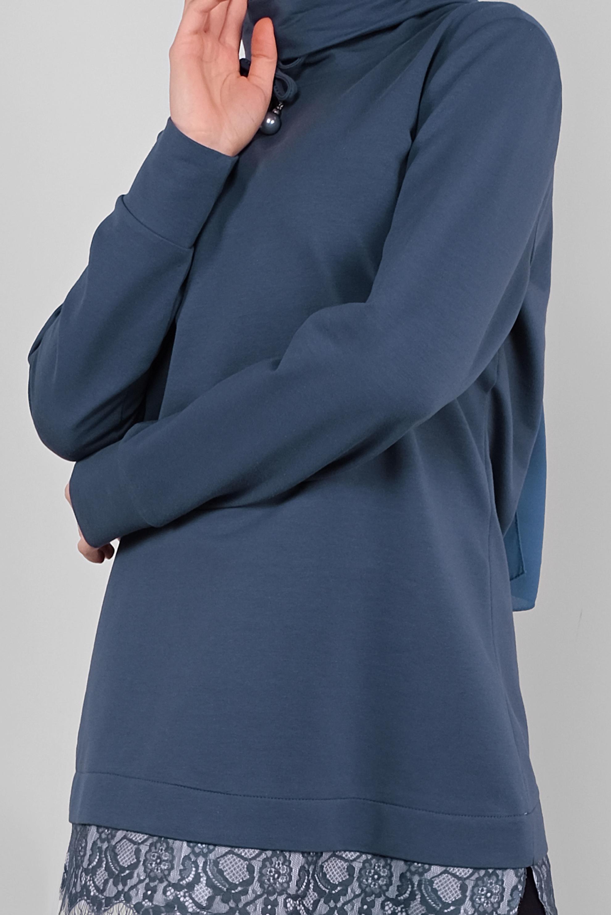 Tesettür giyim LACİVERT DANTELLİ BOĞAZLI EŞOFMAN TUNİK  41149 