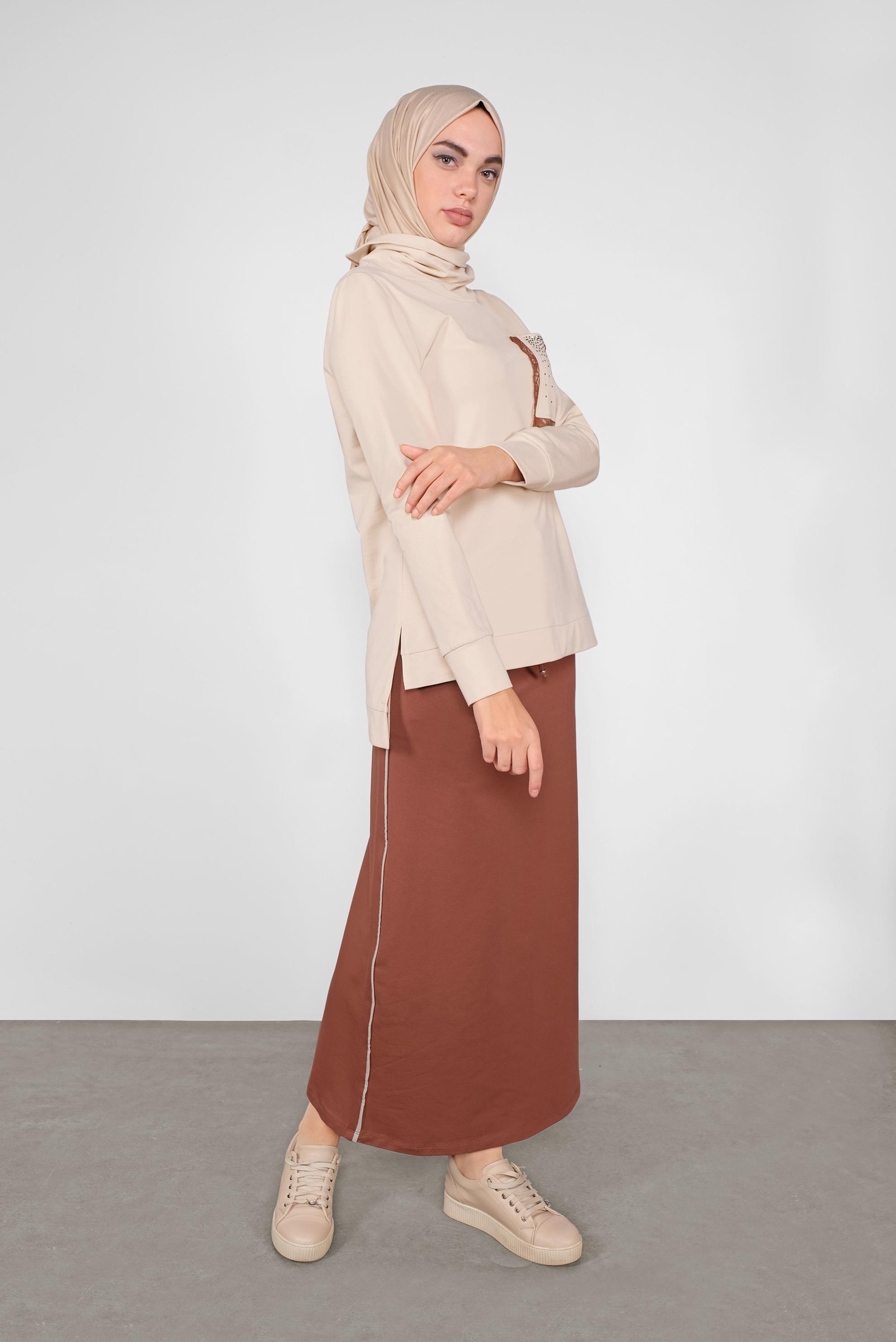 Tesettür giyim TURUNCU DANTEL DETAYLI İKİLİ ETEKLİ EŞOFMAN TAKIM 41151 