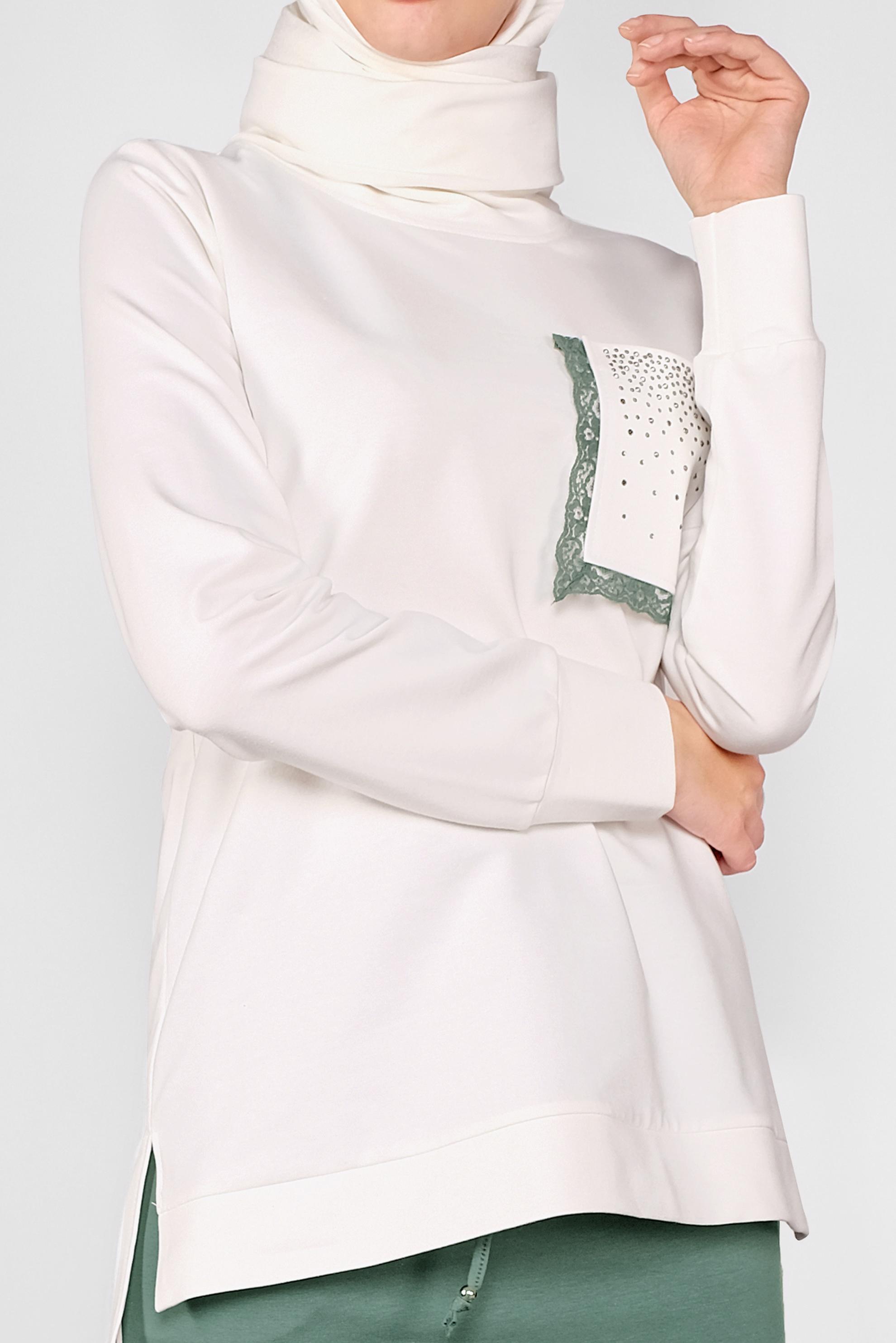 Tesettür giyim YEŞİL DANTEL DETAYLI İKİLİ ETEKLİ EŞOFMAN TAKIM 41151 