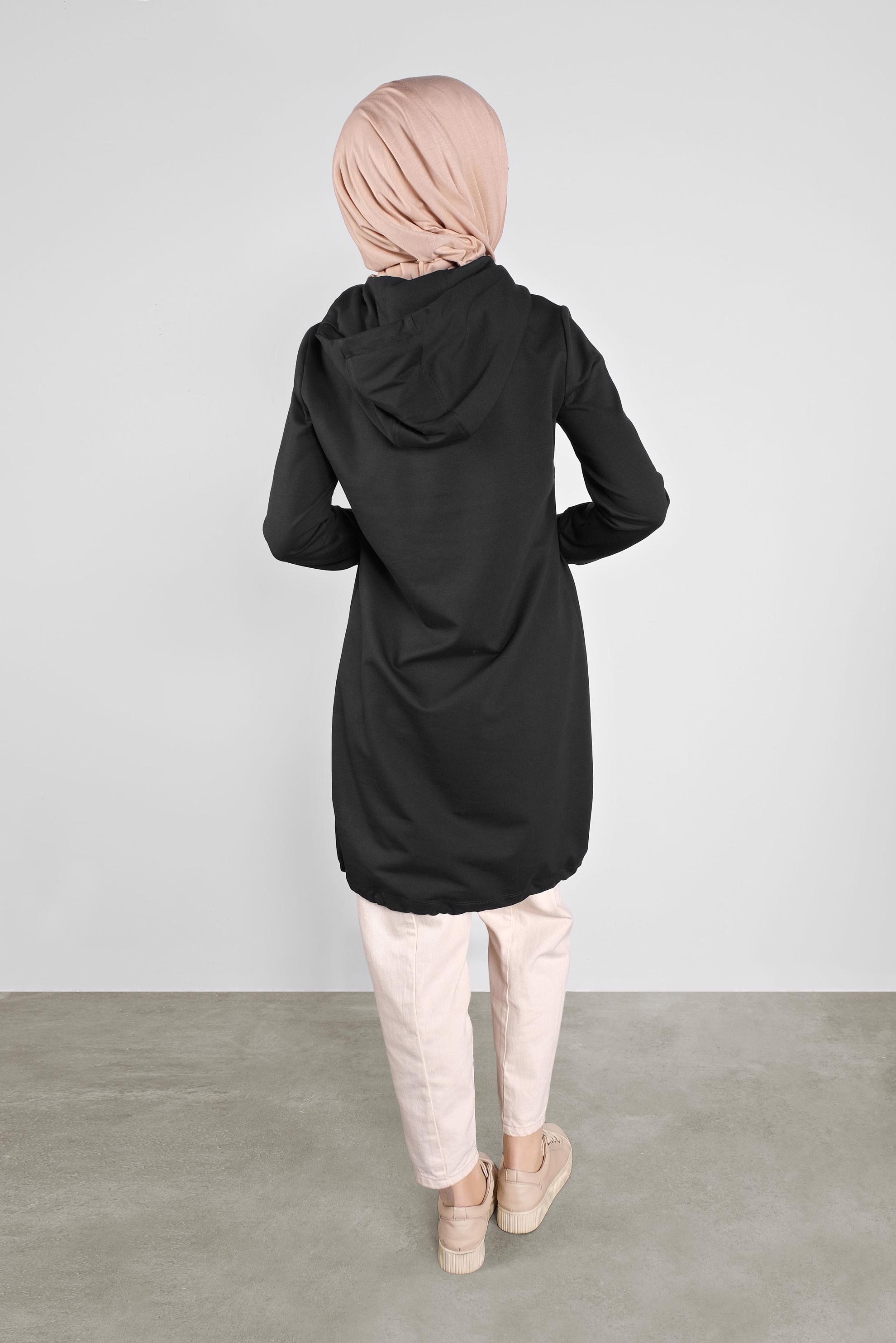 Tesettür giyim SİYAH TAŞ ŞERİT DETAYLI EŞOFMAN TUNİK 41155