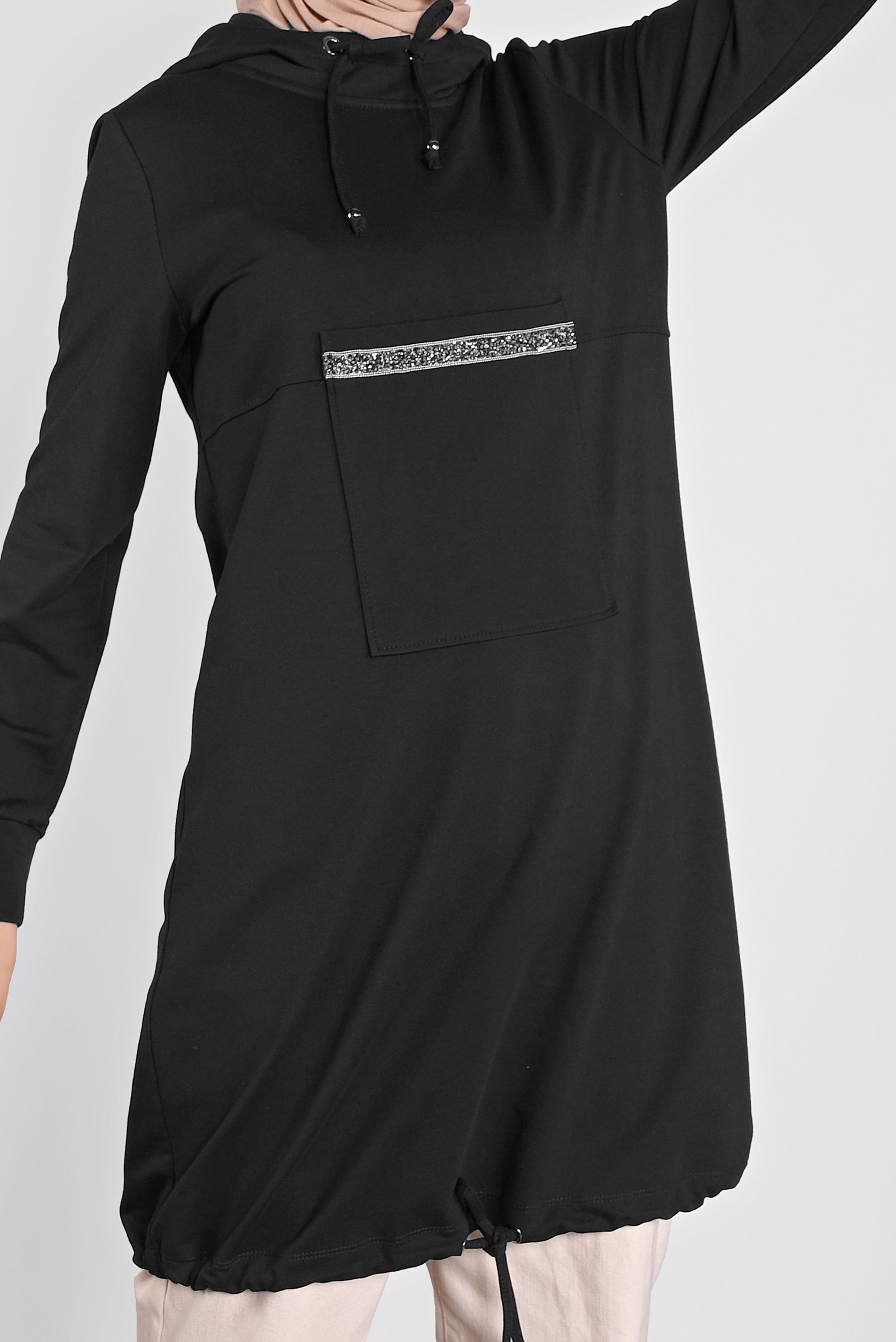 Tesettür giyim SİYAH TAŞ ŞERİT DETAYLI EŞOFMAN TUNİK 41155