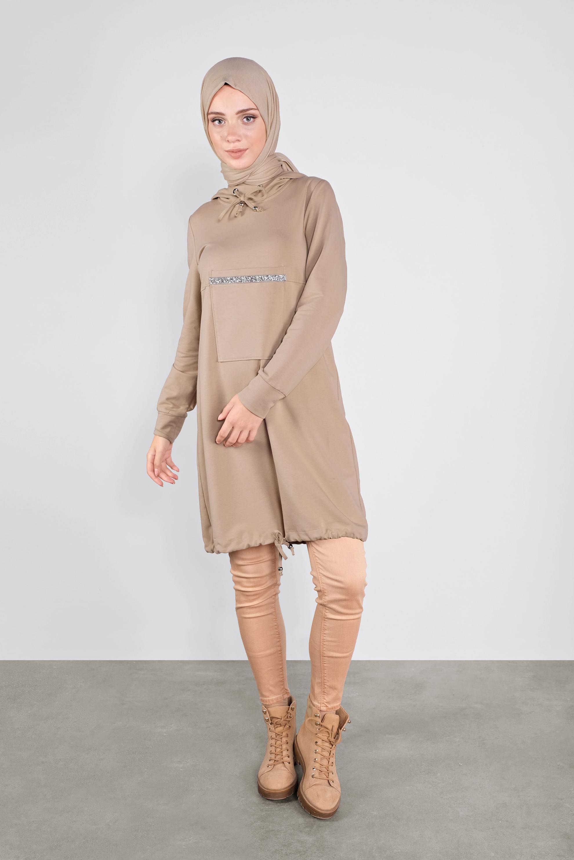 Hijab clothing BEIGE PRINTED SPORT TUNIC 41155 