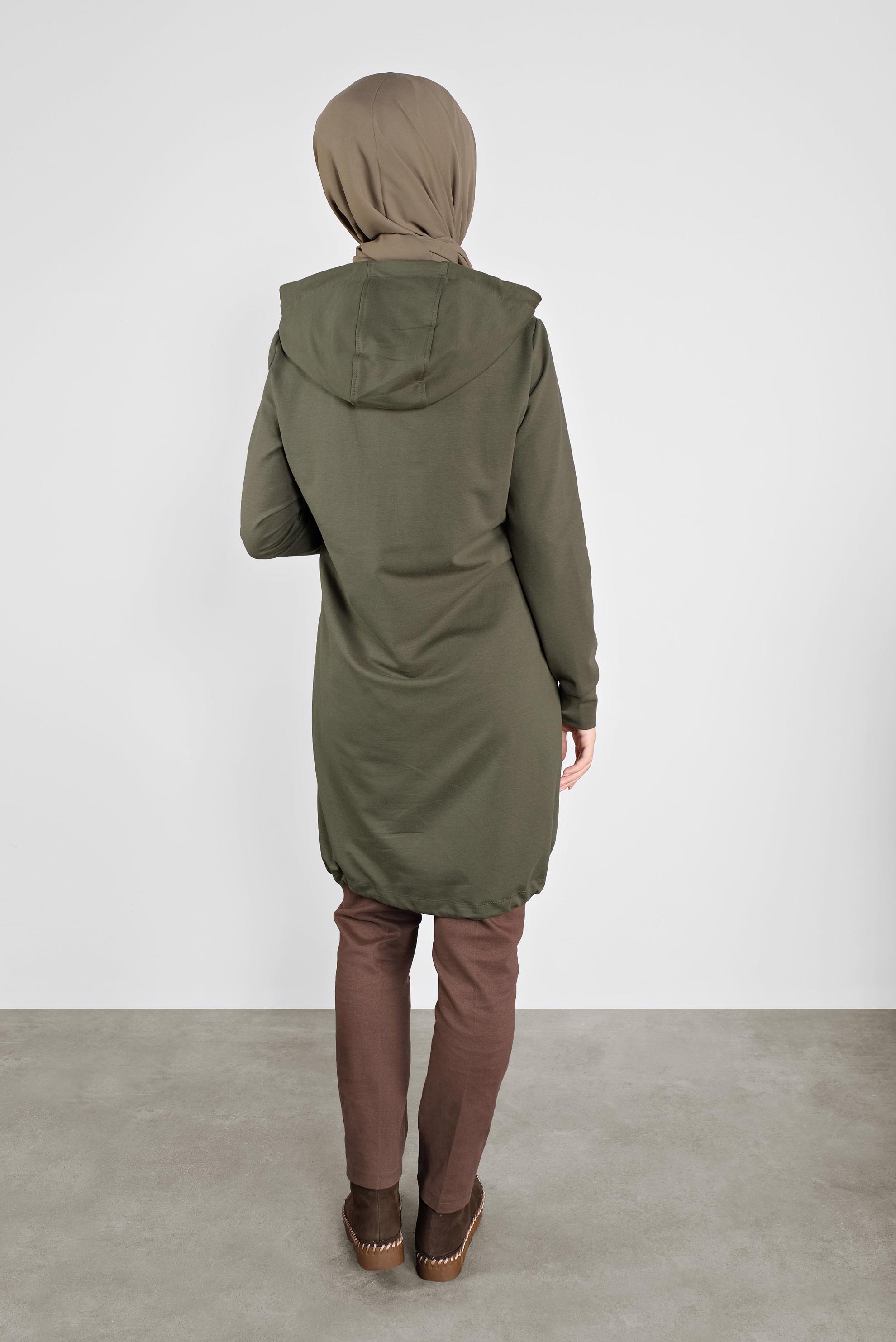 Tesettür giyim HAKİ TAŞ ŞERİT DETAYLI EŞOFMAN TUNİK 41155