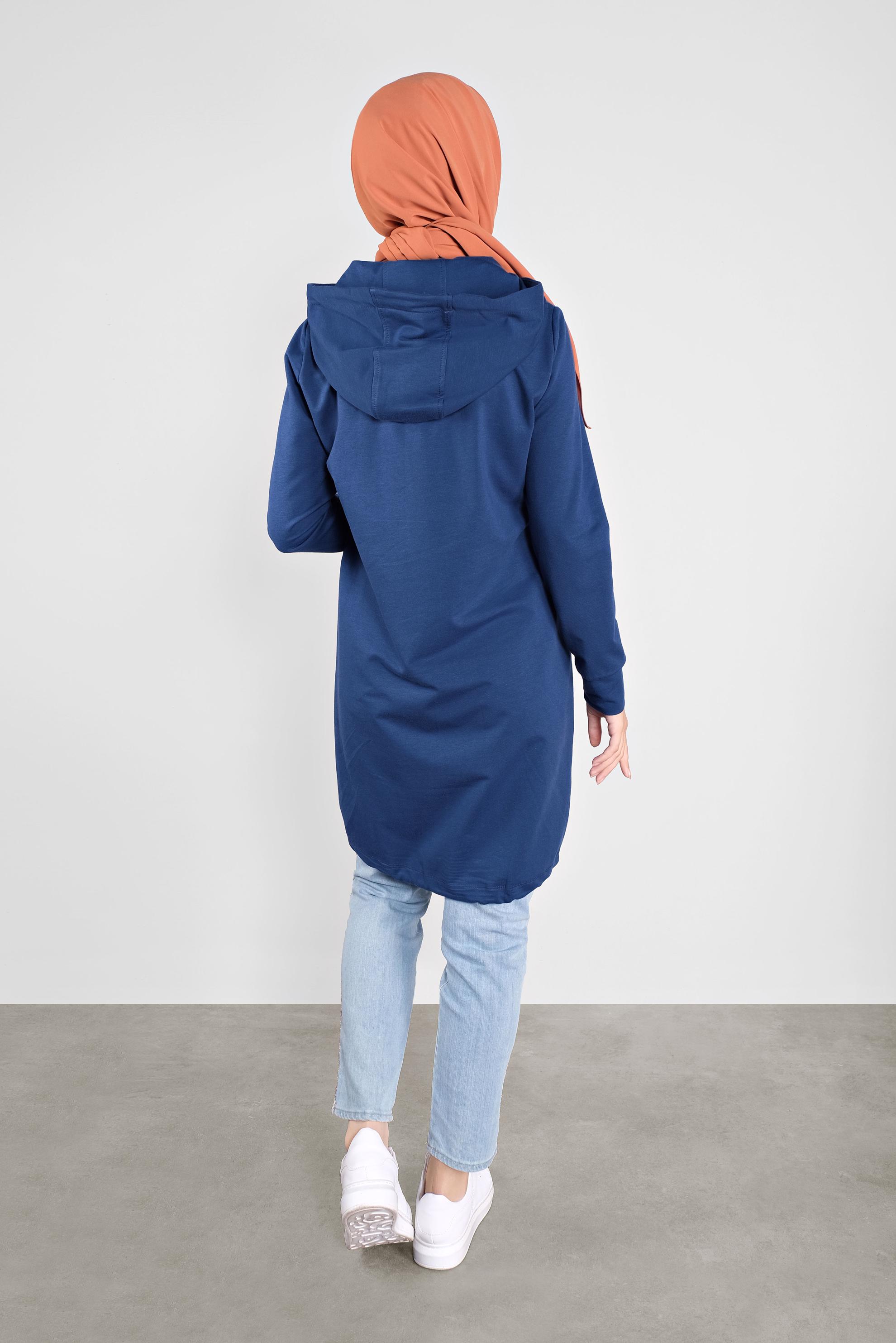 Tesettür giyim LACİVERT TAŞ ŞERİT DETAYLI EŞOFMAN TUNİK 41155