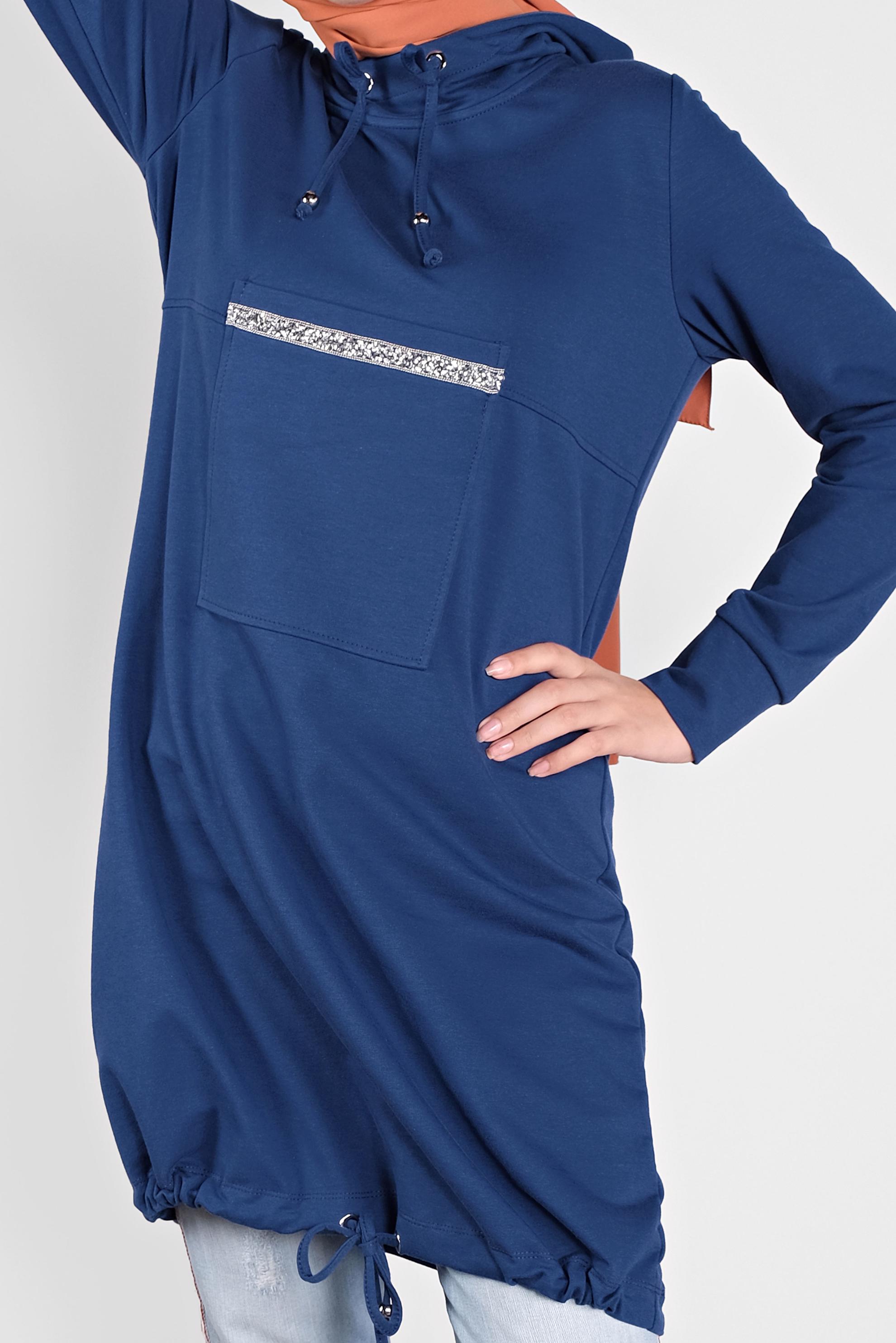 Tesettür giyim LACİVERT TAŞ ŞERİT DETAYLI EŞOFMAN TUNİK 41155