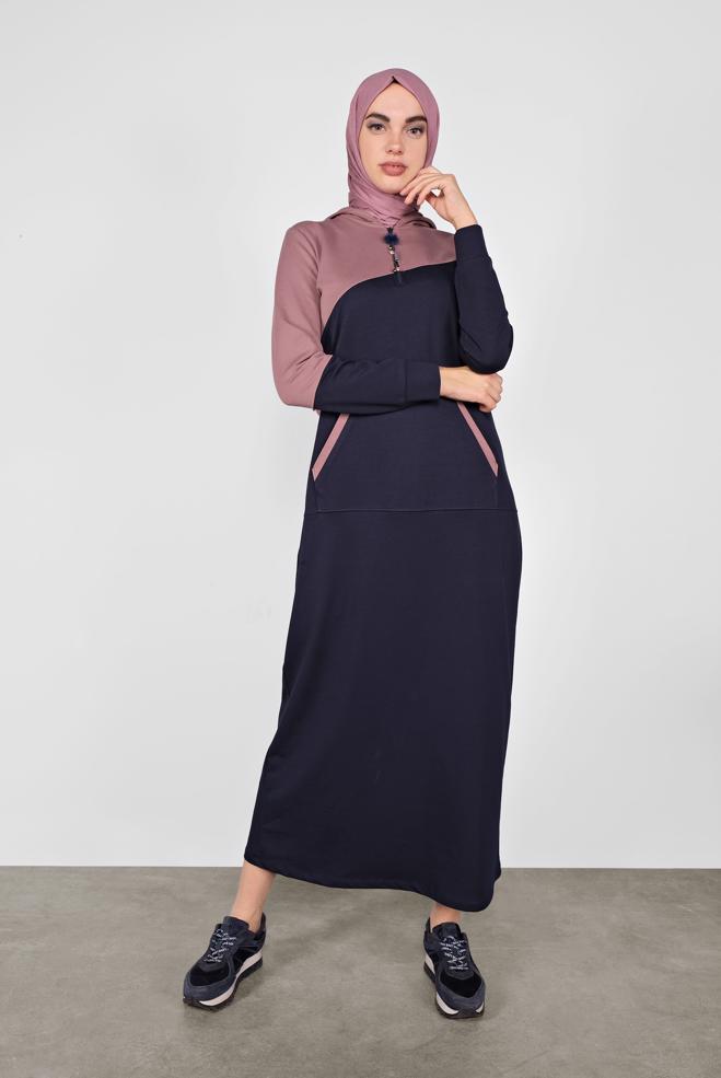 Vêtements hijab BLEU MARINE ROBE EN SPORT À CAPUCHE 41158 - ALVİNA