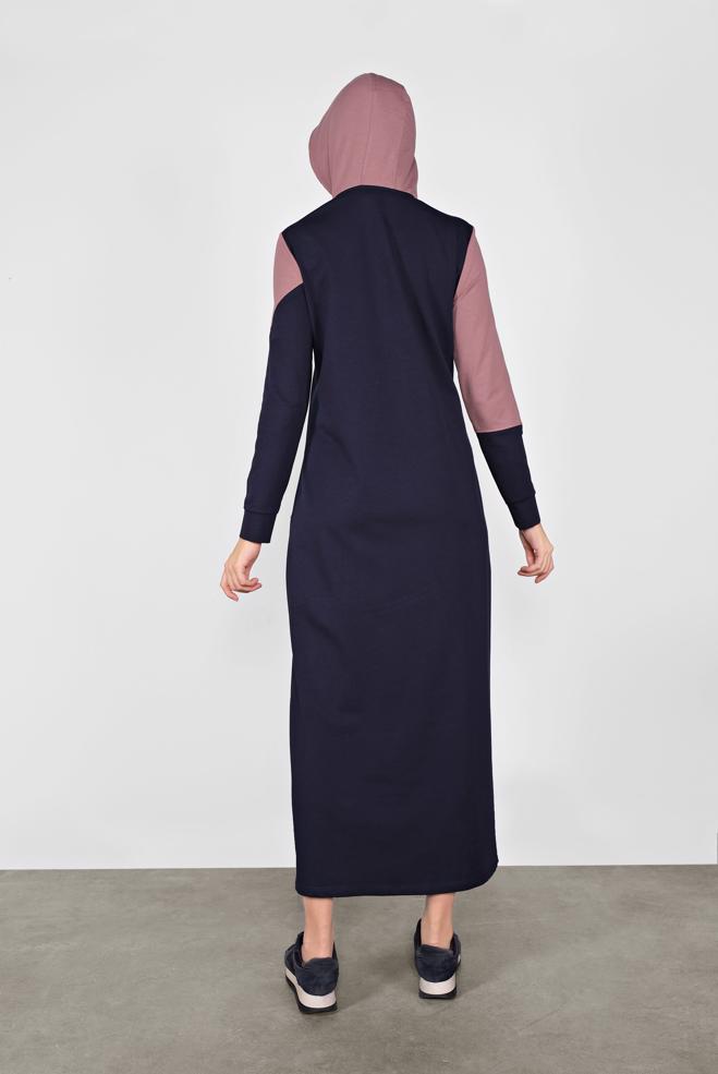 Vêtements hijab BLEU MARINE ROBE EN SPORT À CAPUCHE 41158 - ALVİNA